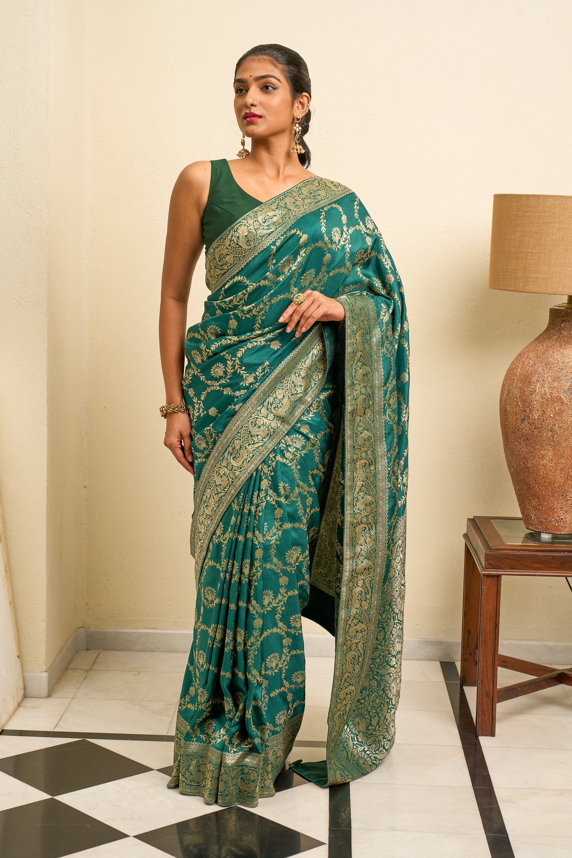 Emarald Green Banarasi Silk Saree