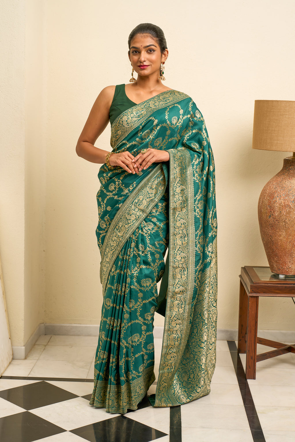 Emarald Green Banarasi Silk Saree