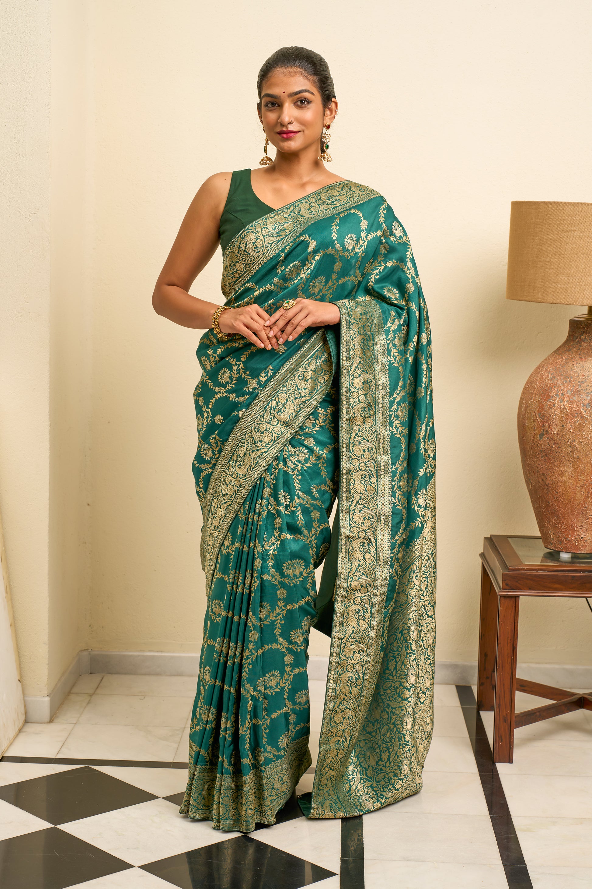 Emarald Green Banarasi Silk Saree