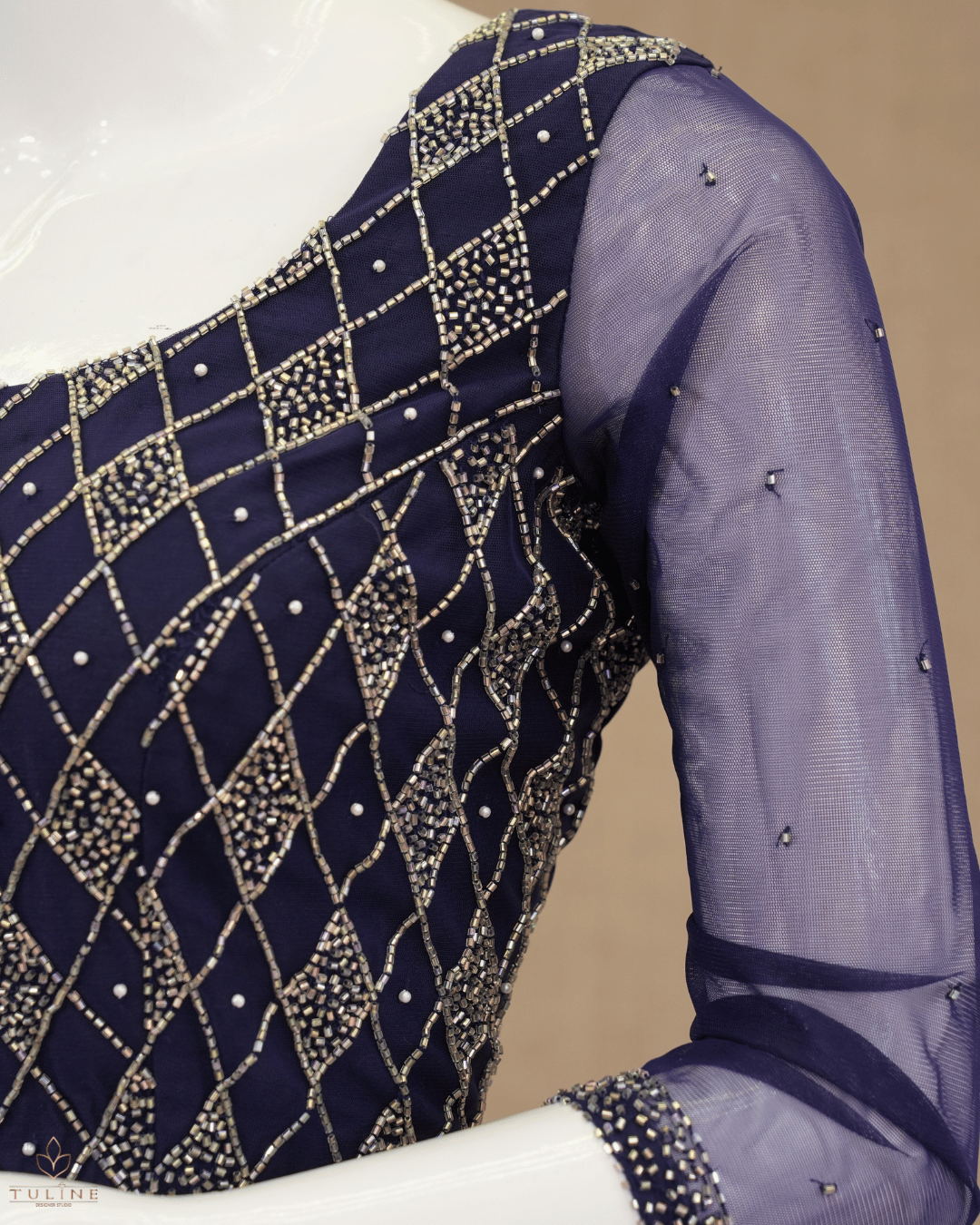 Sophisticated Navy Blue Net Crop Top Lehenga - Product Code 10298