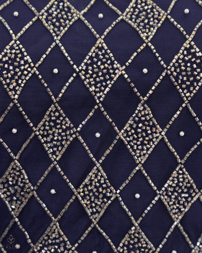 Sophisticated Navy Blue Net Crop Top Lehenga - Product Code 10298