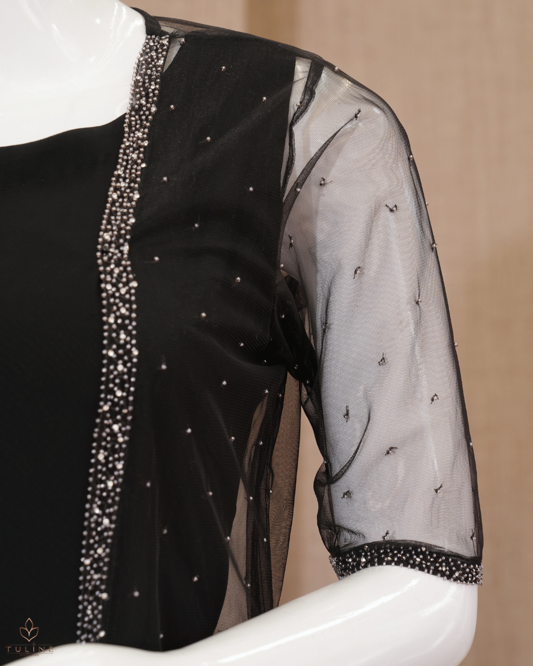 Elegant Black A-Line Gown with Hand-Worked Shrug - Product Code 10341