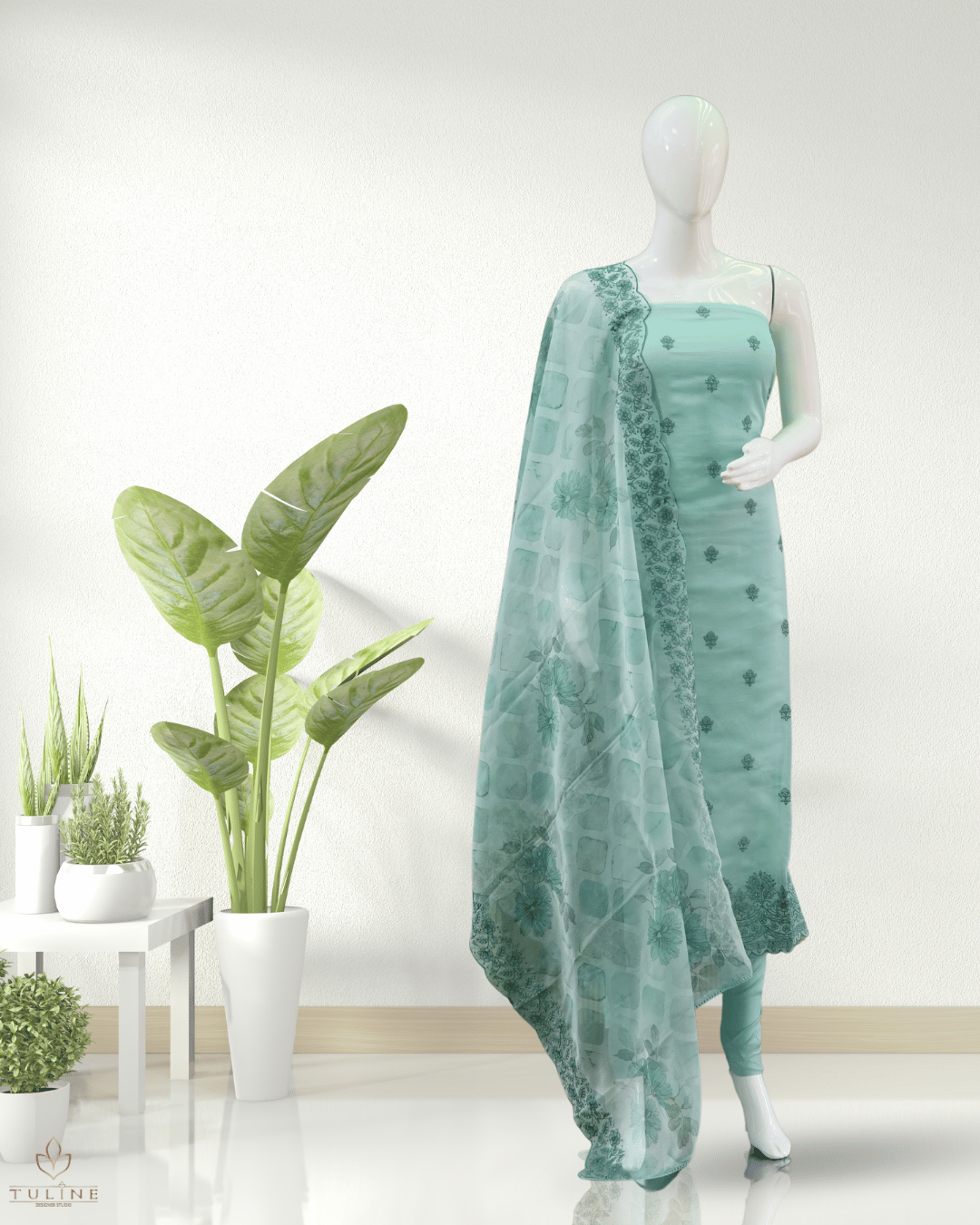 Organza Churidar Material - Pista Green -  Product Code 10002