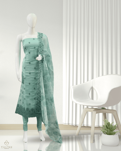 Organza Churidar Material - Pista Green -  Product Code 10002