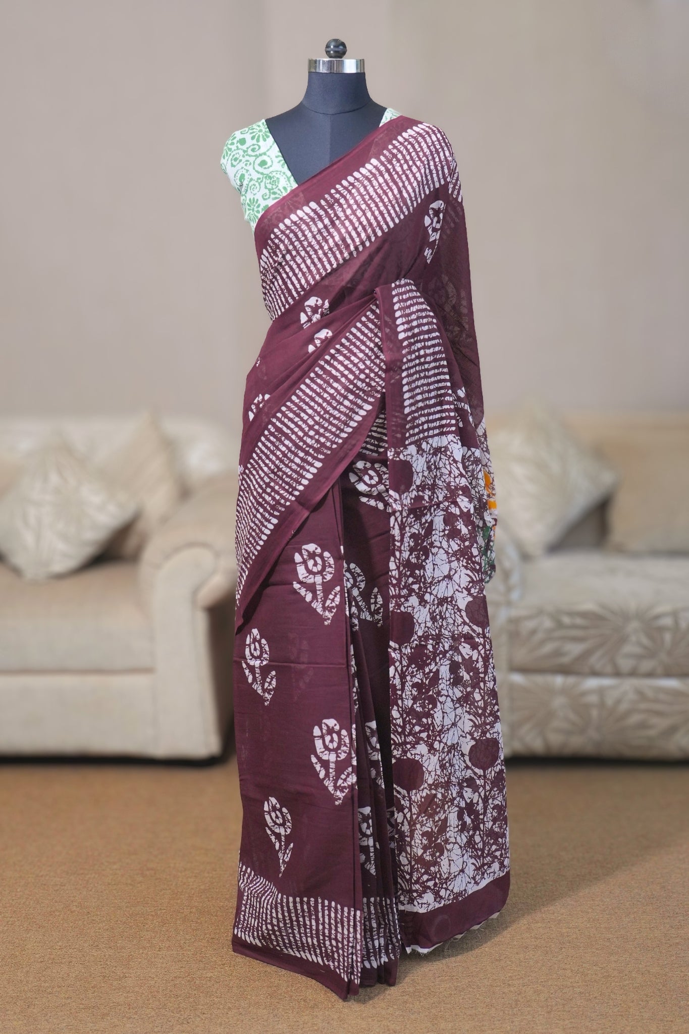 Brown Mal Cotton Saree