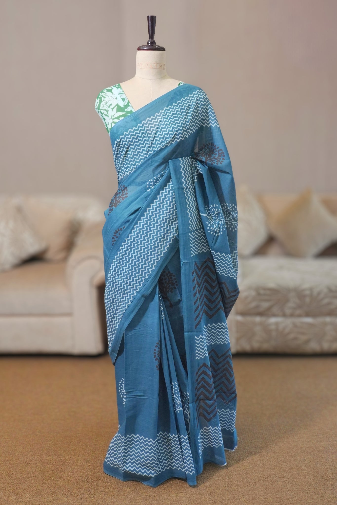 Dark Electric Blue Mal Cotton Saree
