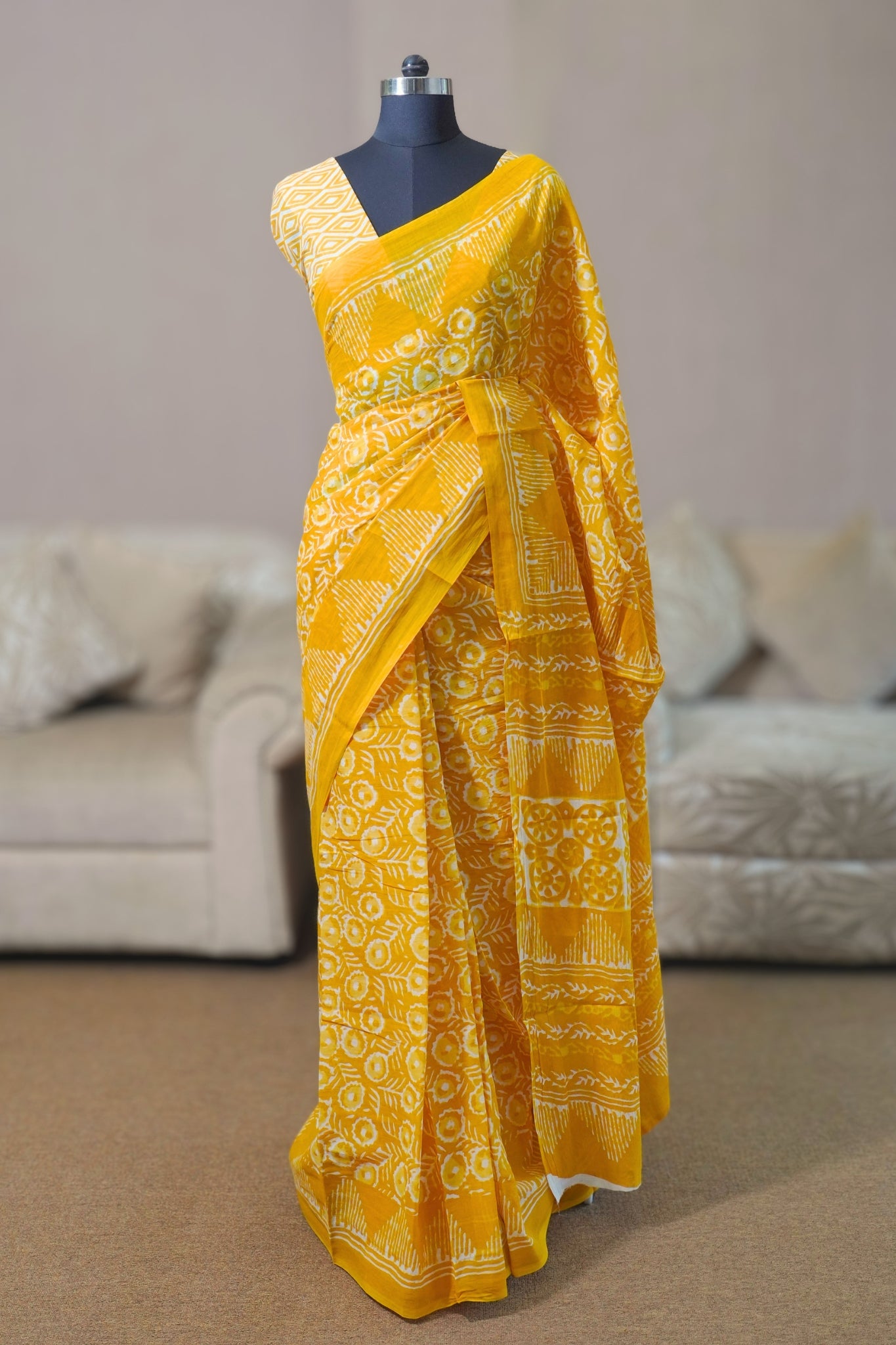 Yellow Mal Cotton Saree