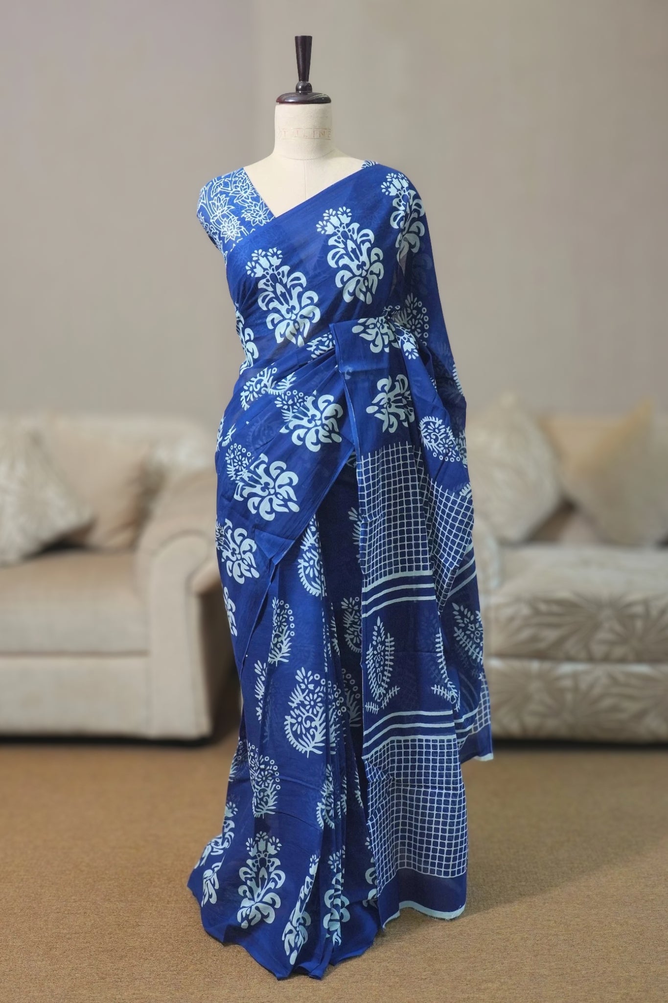 Indigo Mal Cotton Saree