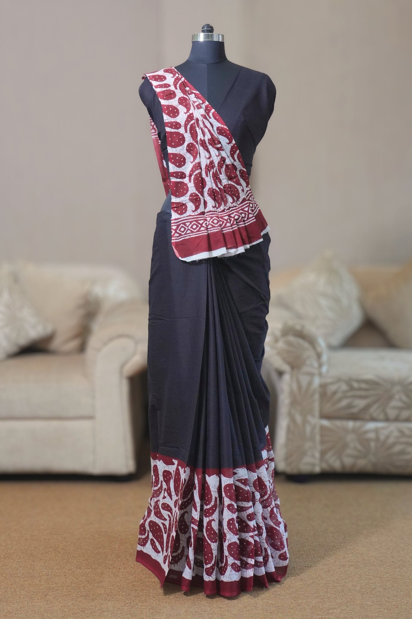 Black & Brown  Mal Cotton Saree