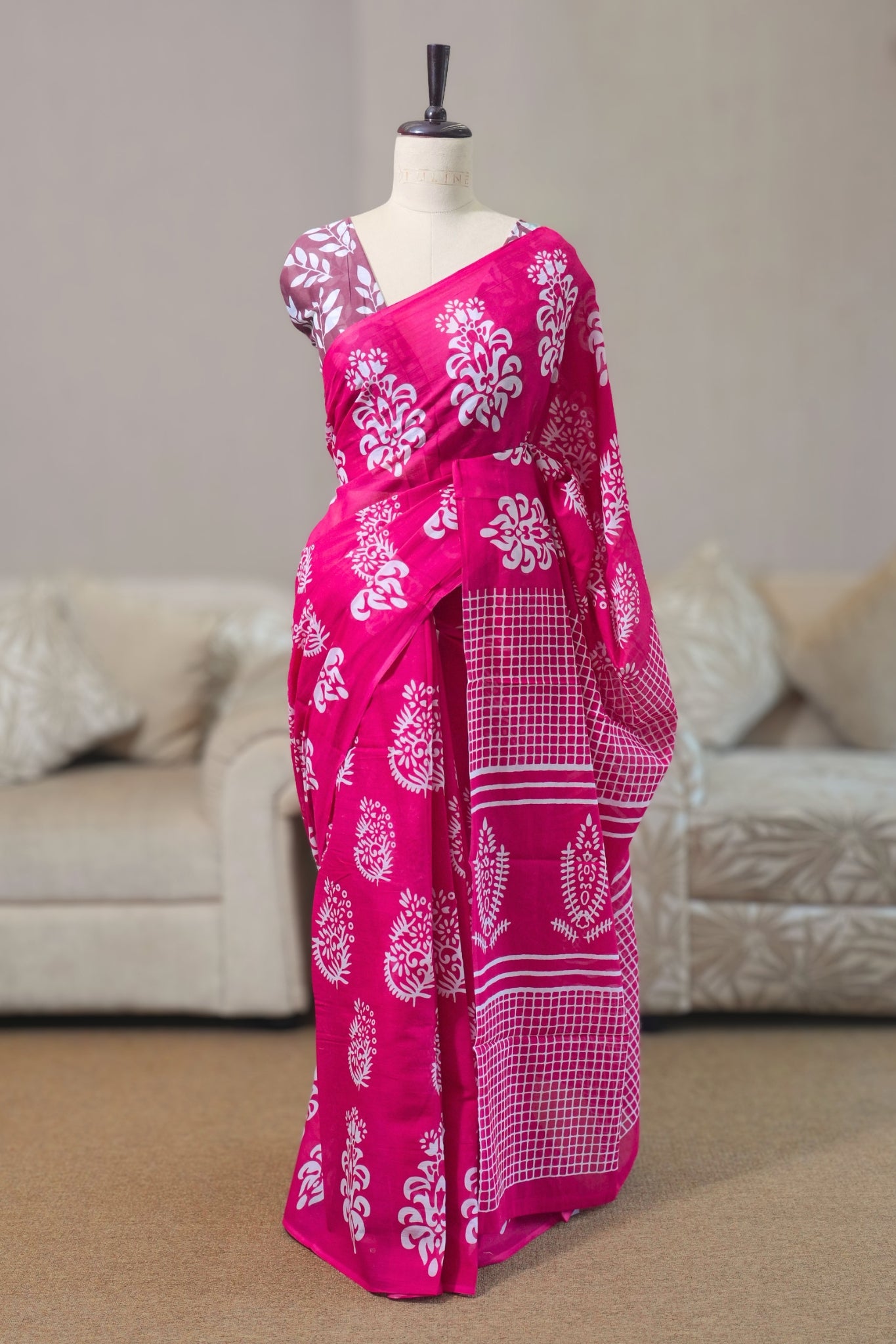 Pink Mal Cotton Saree