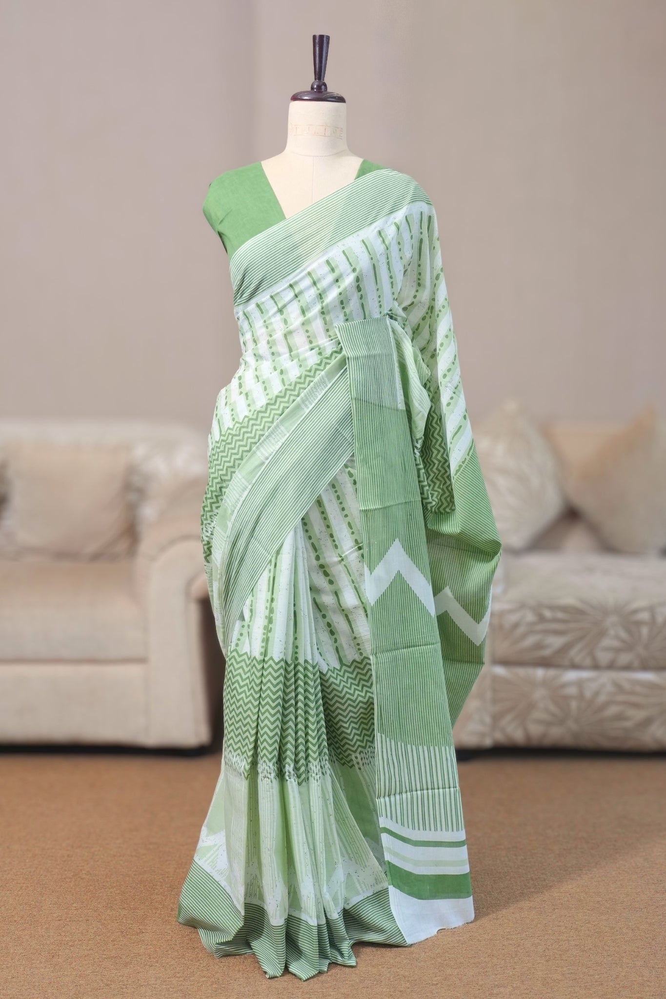 Pastel Green Mal Cotton Saree