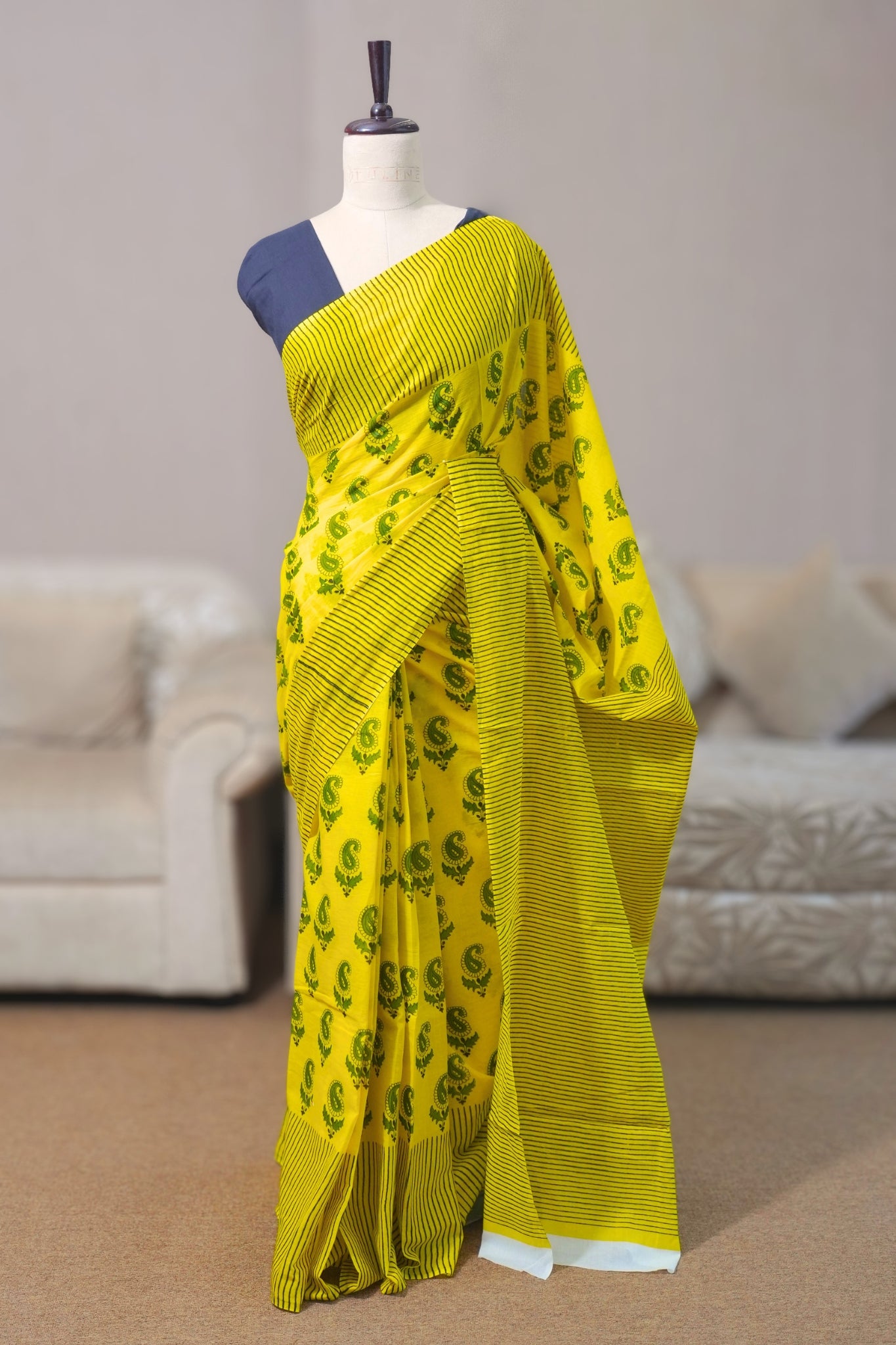 Lemon Yellow Mal Cotton Saree