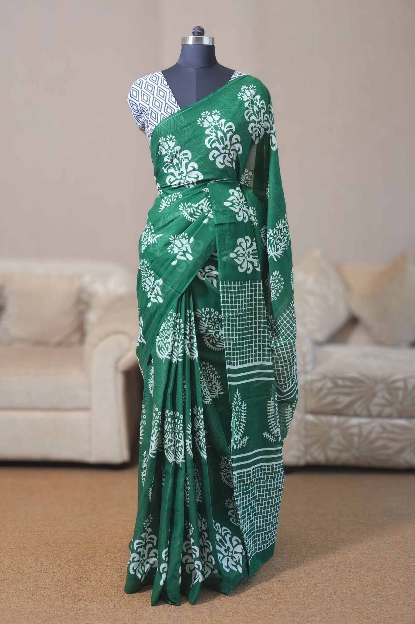 Bottle Green Mal Cotton Saree