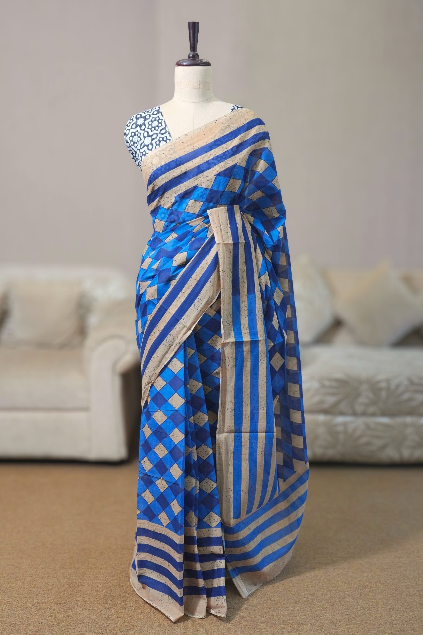 Royal & Navy Blue Mal Cotton Saree