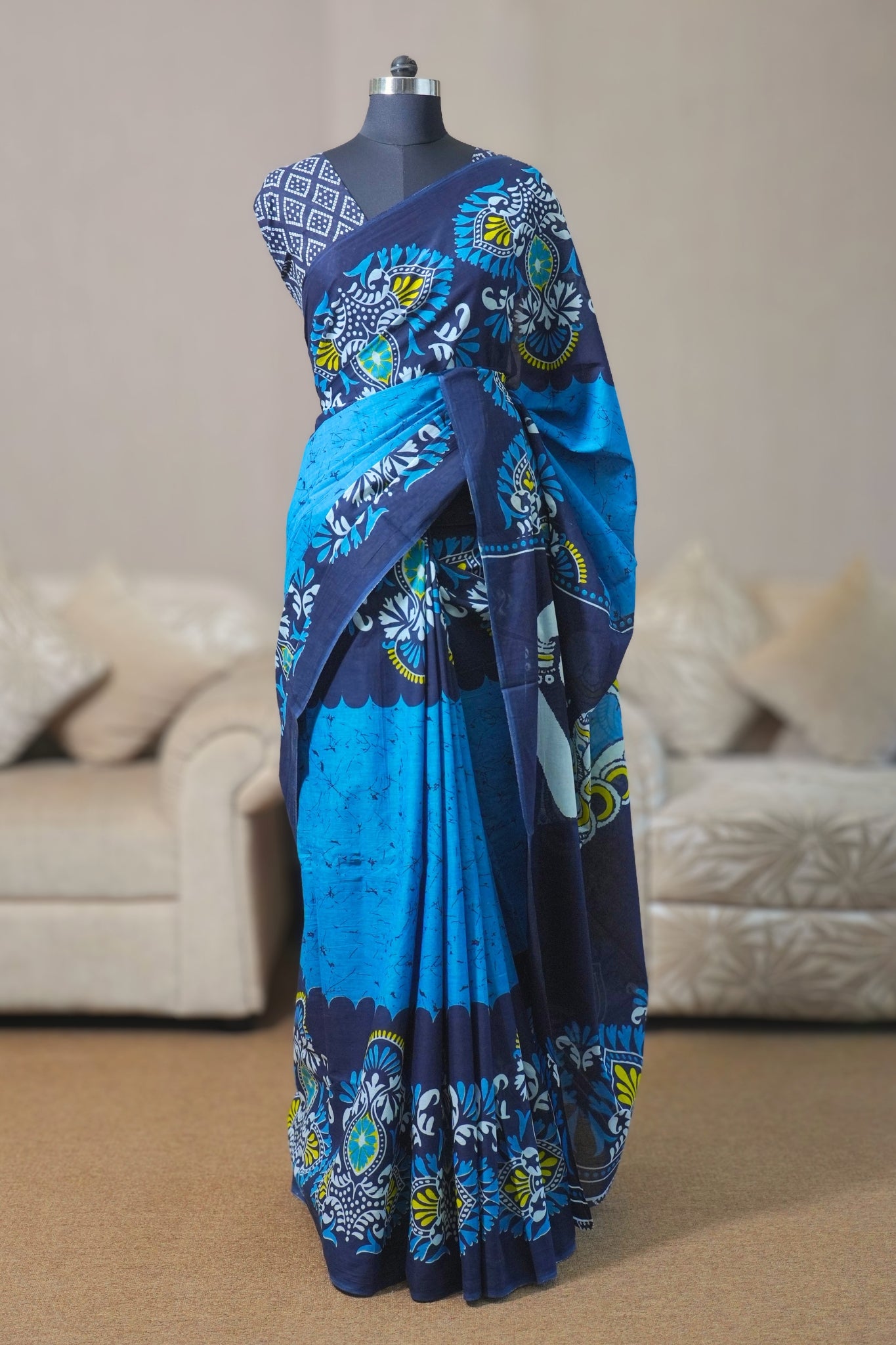 Blue Mal Cotton Saree