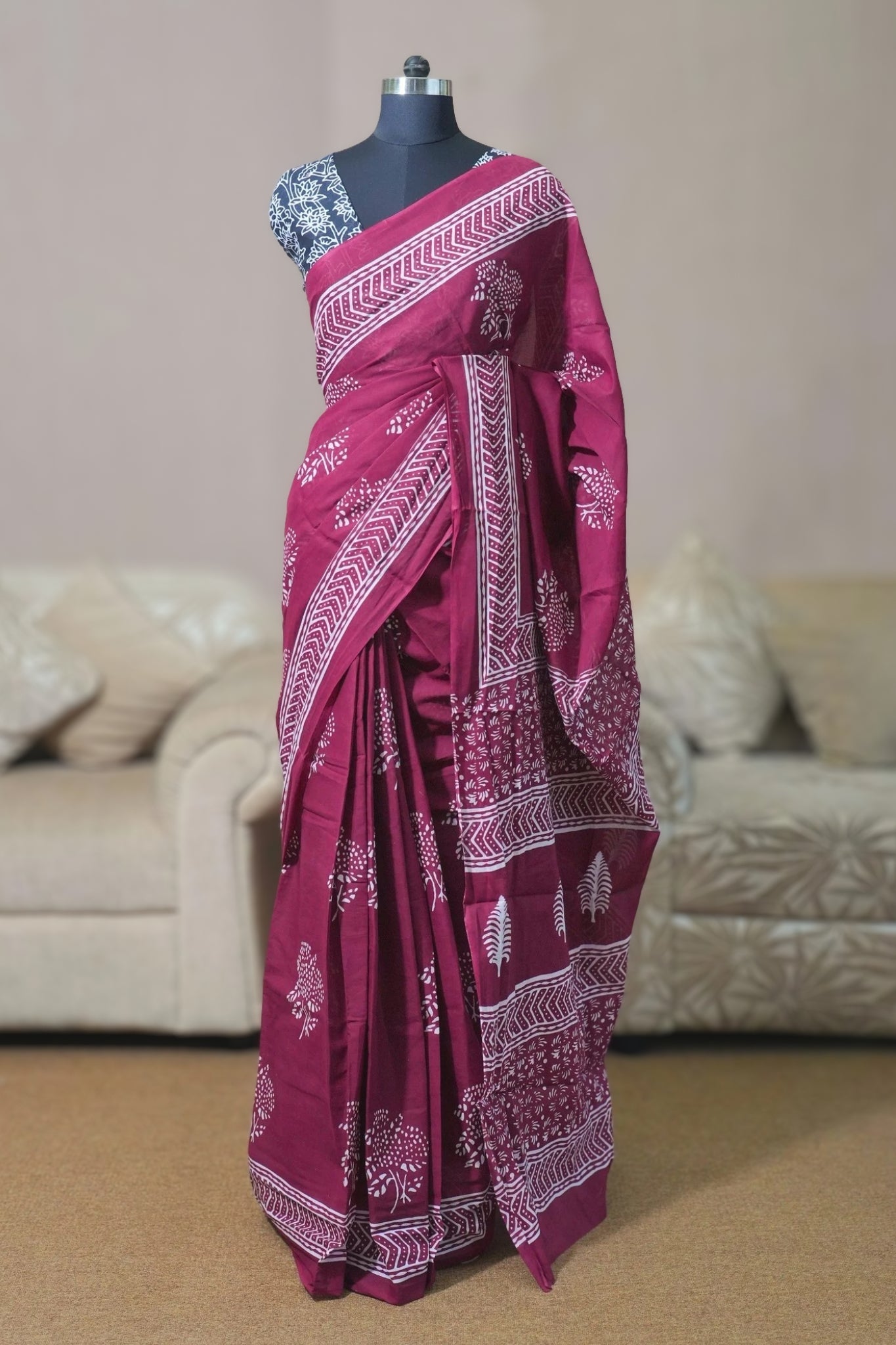 Wine Red Mal Cotton Saree