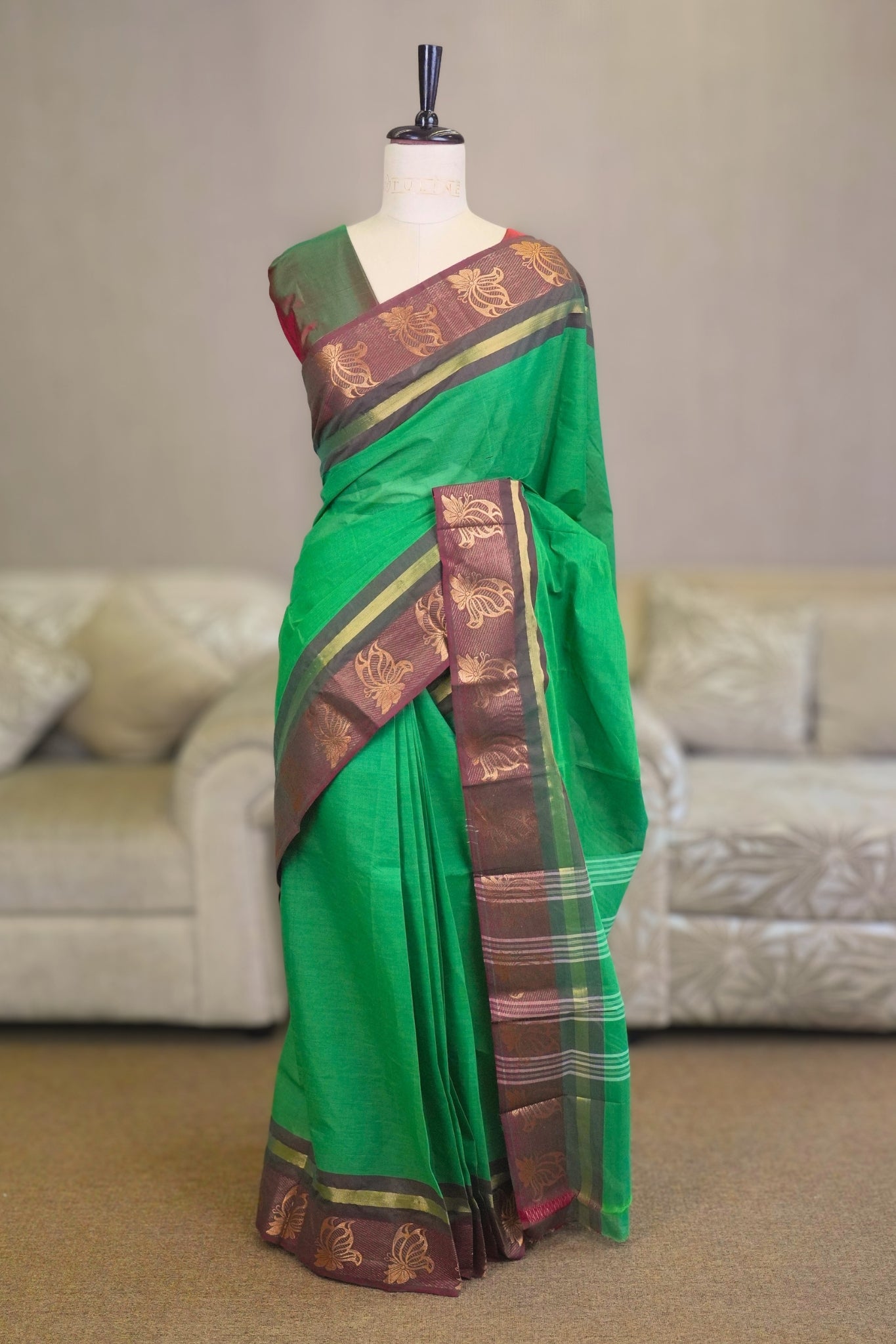 Parrot Green Chettinadu Cotton Saree