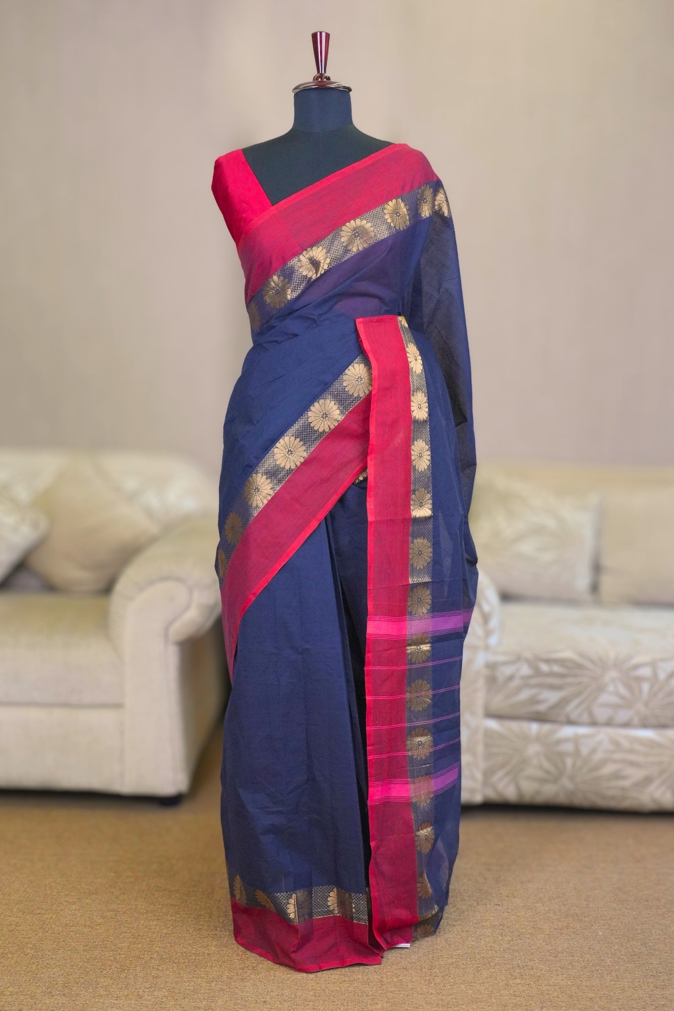 Dark Blue & Maroon Chettinadu Cotton saree