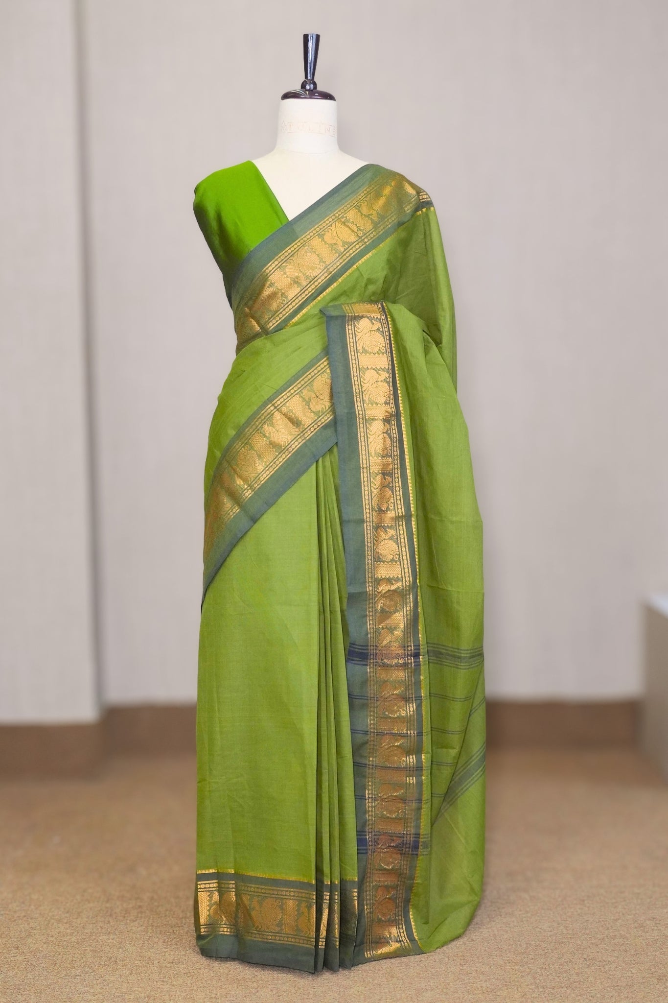 Olive Green Chettinadu Cotton Saree
