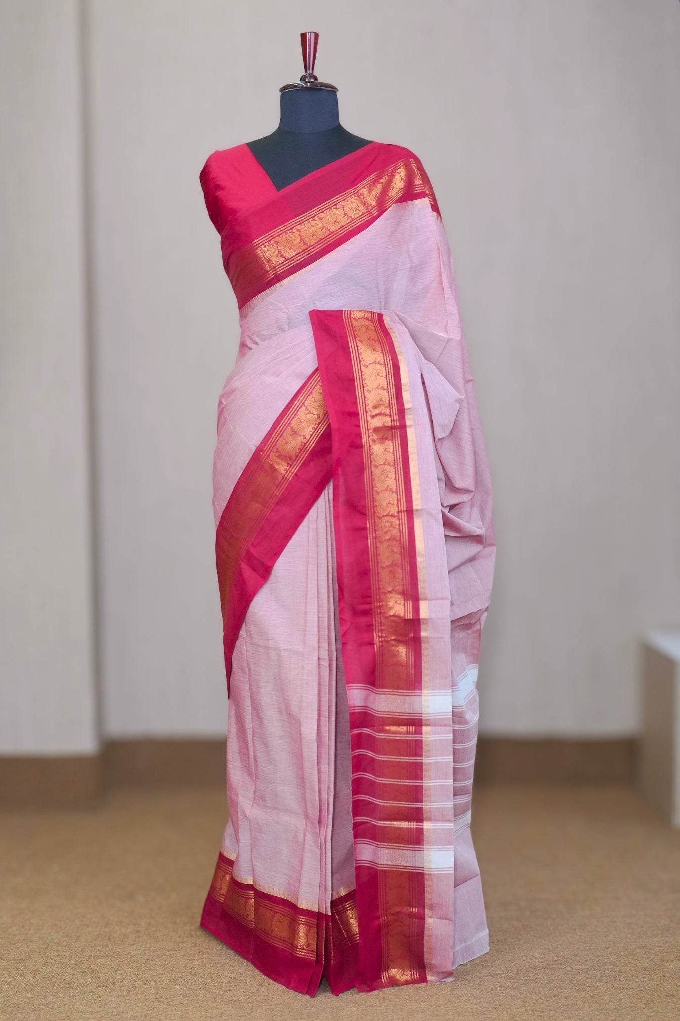 Onion & Maroon Chettinadu Cotton Saree
