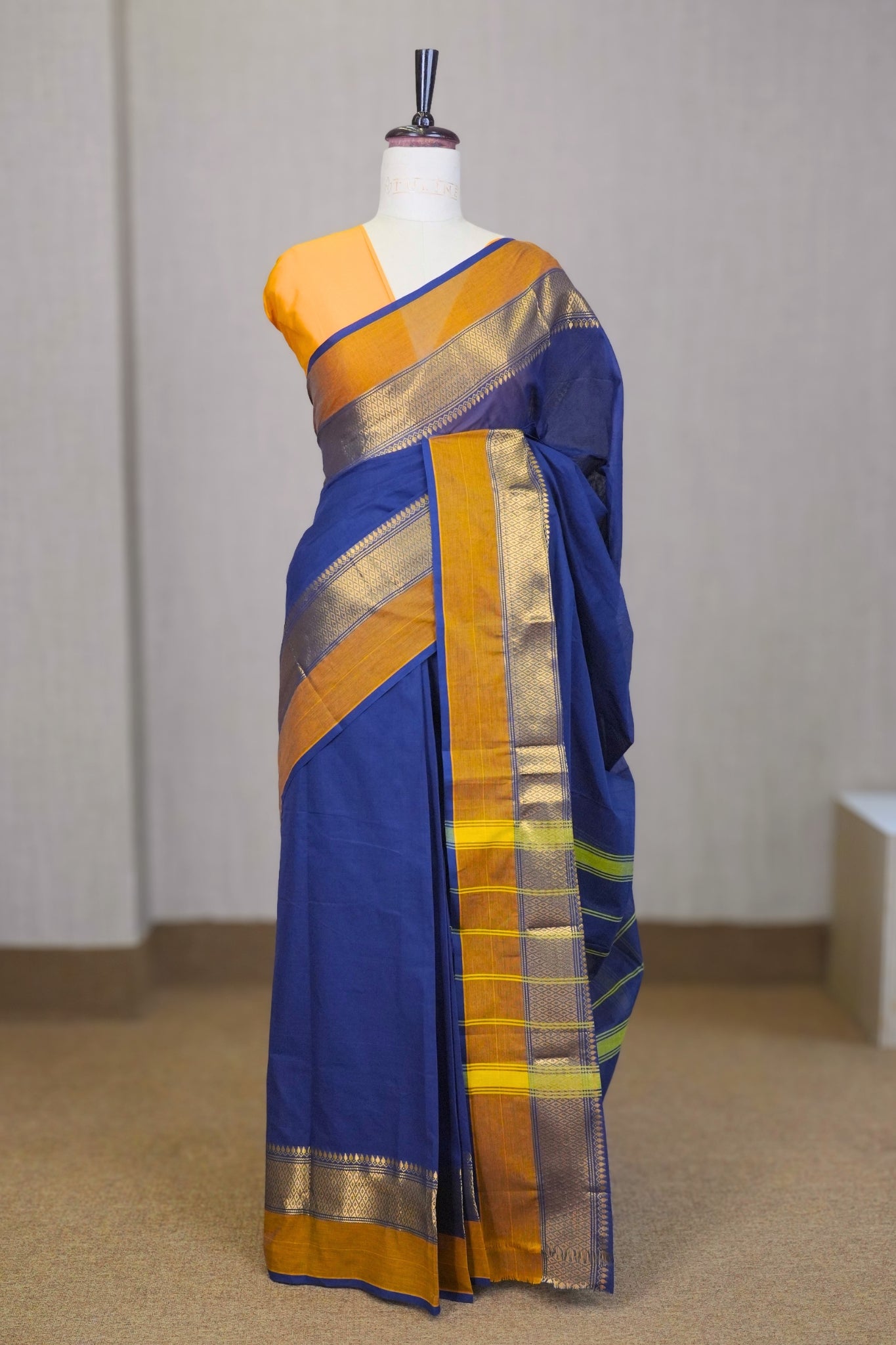 Navy & Yellow Chettinadu Cotton Saree