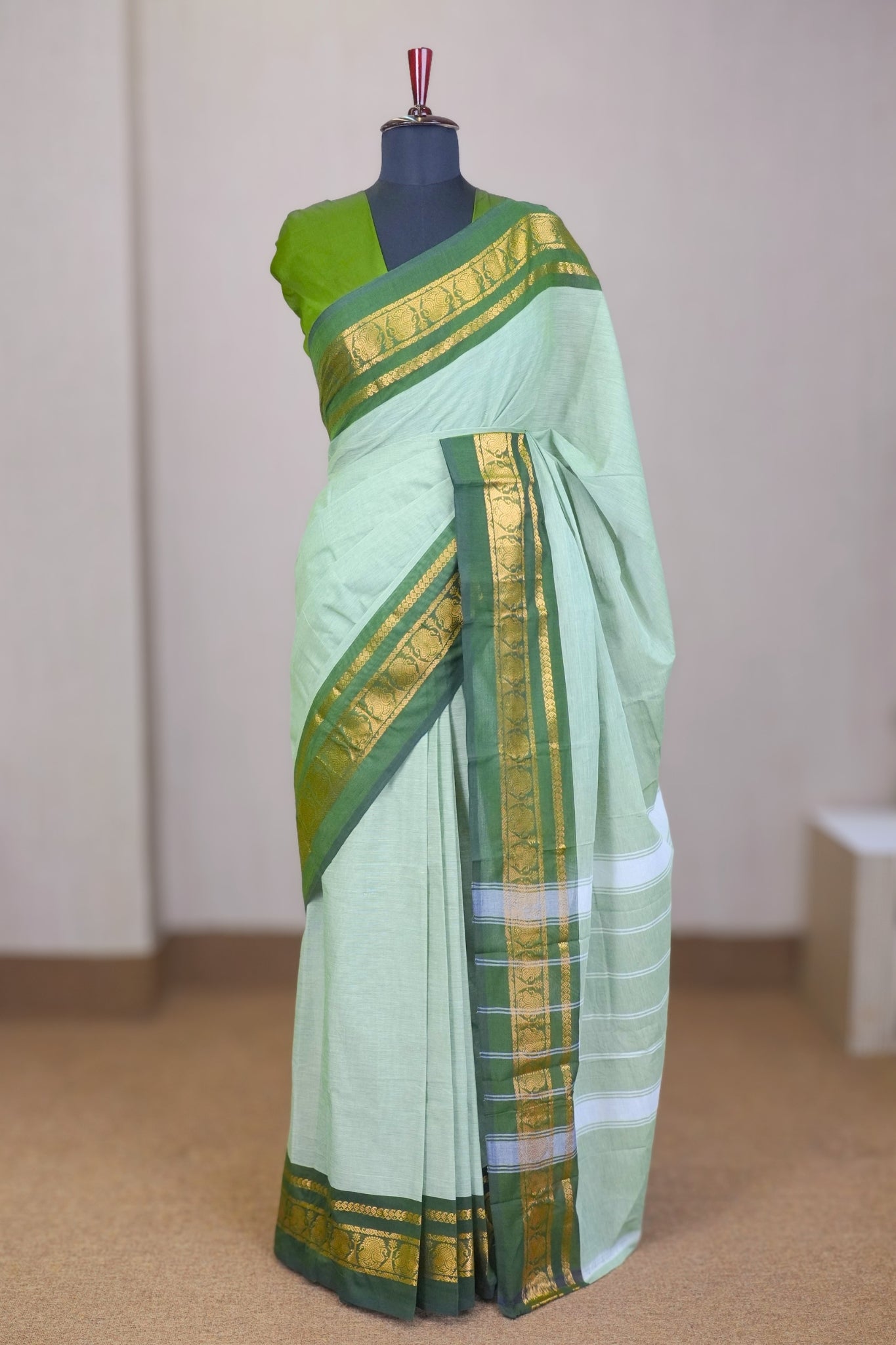 Granite & Olive Green Chettinadu Cotton Saree