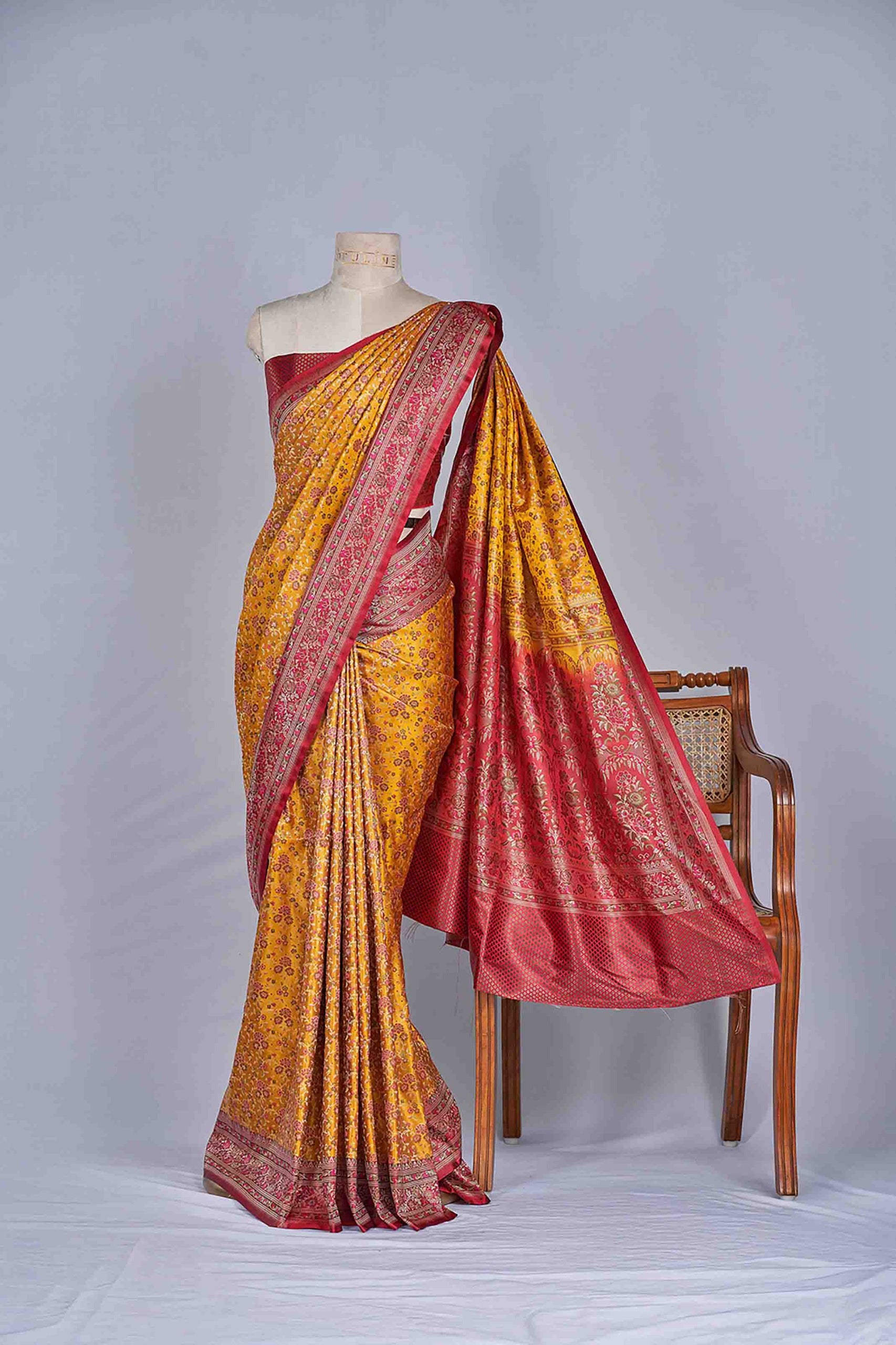 Amber Yellow Banarasi Silk Saree