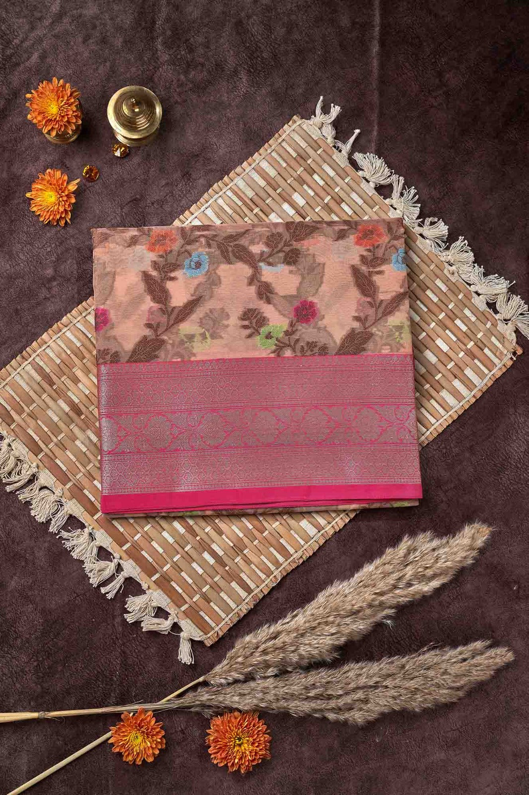 Peach & Pink Organza Silk Saree