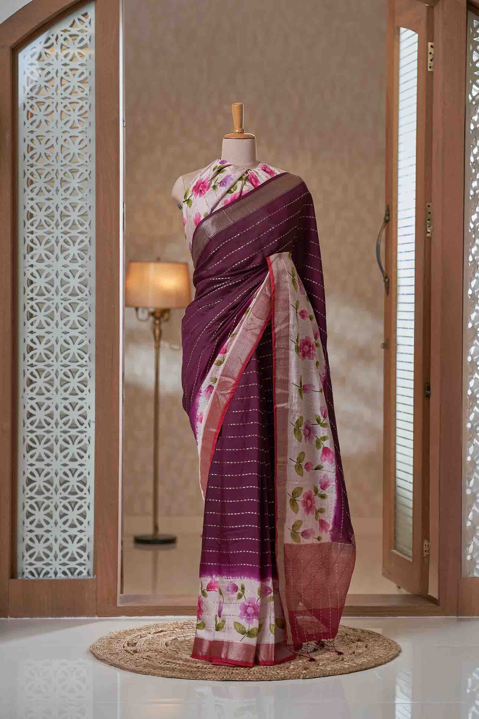 Plum Wine Chanderi Saree
