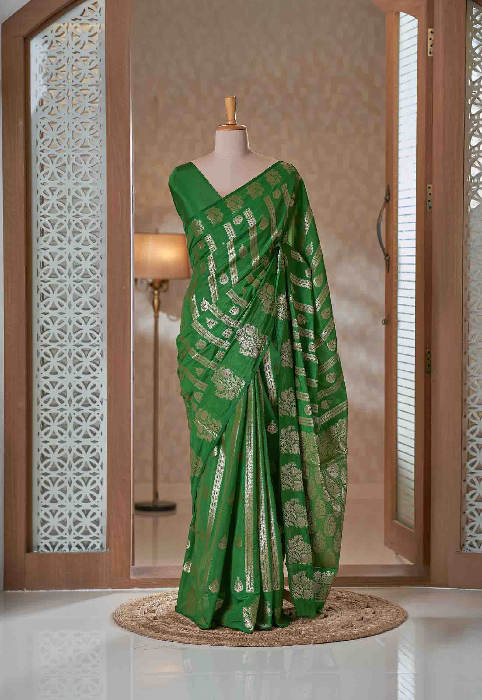 Mehandi Green Banarasi Silk Saree