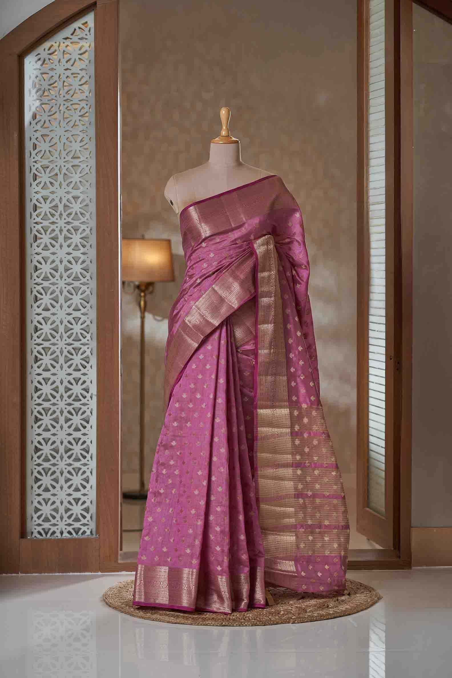 Warm Beige Pink Cotton Saree
