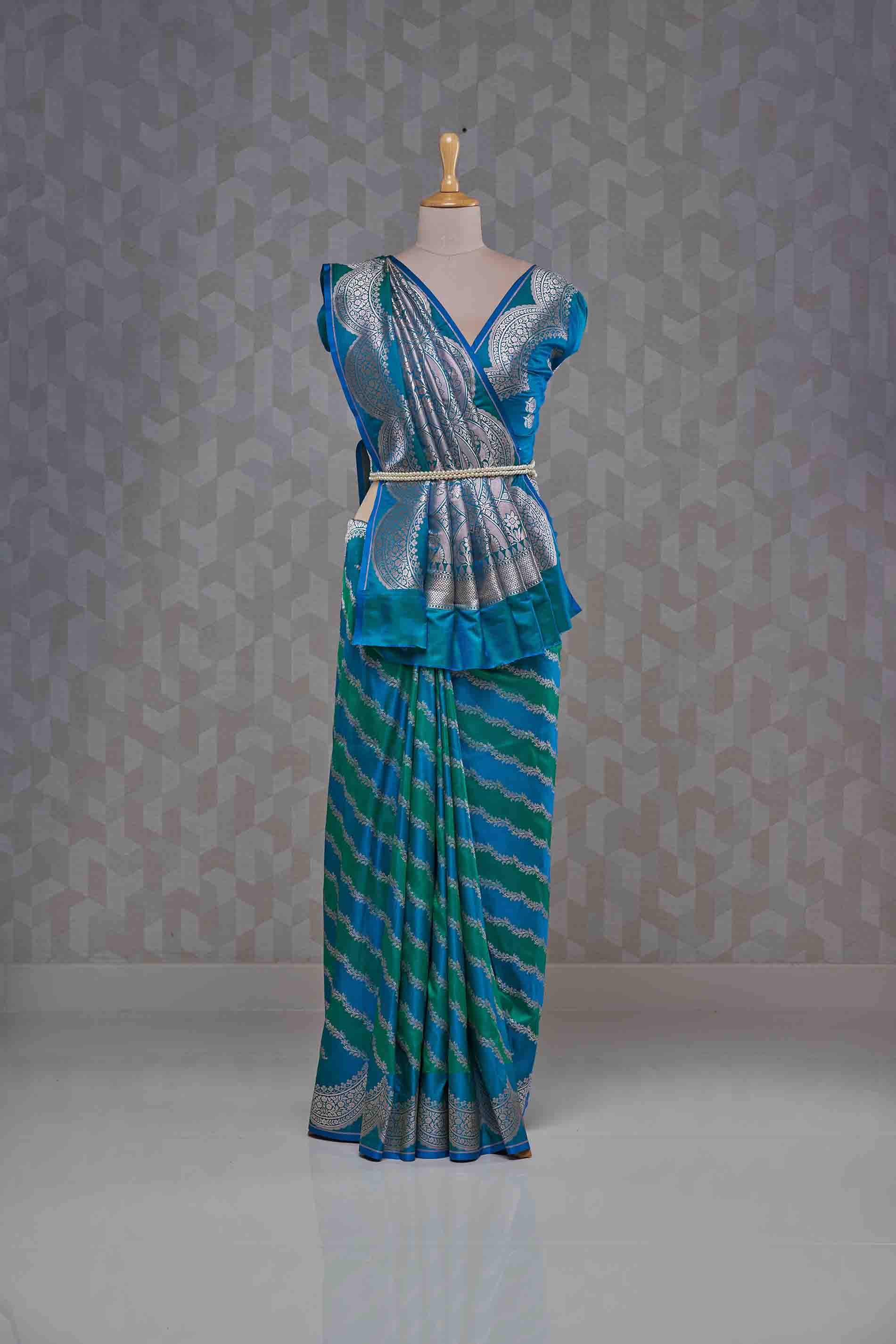 Turquoise Blue Banarasi Silk Saree