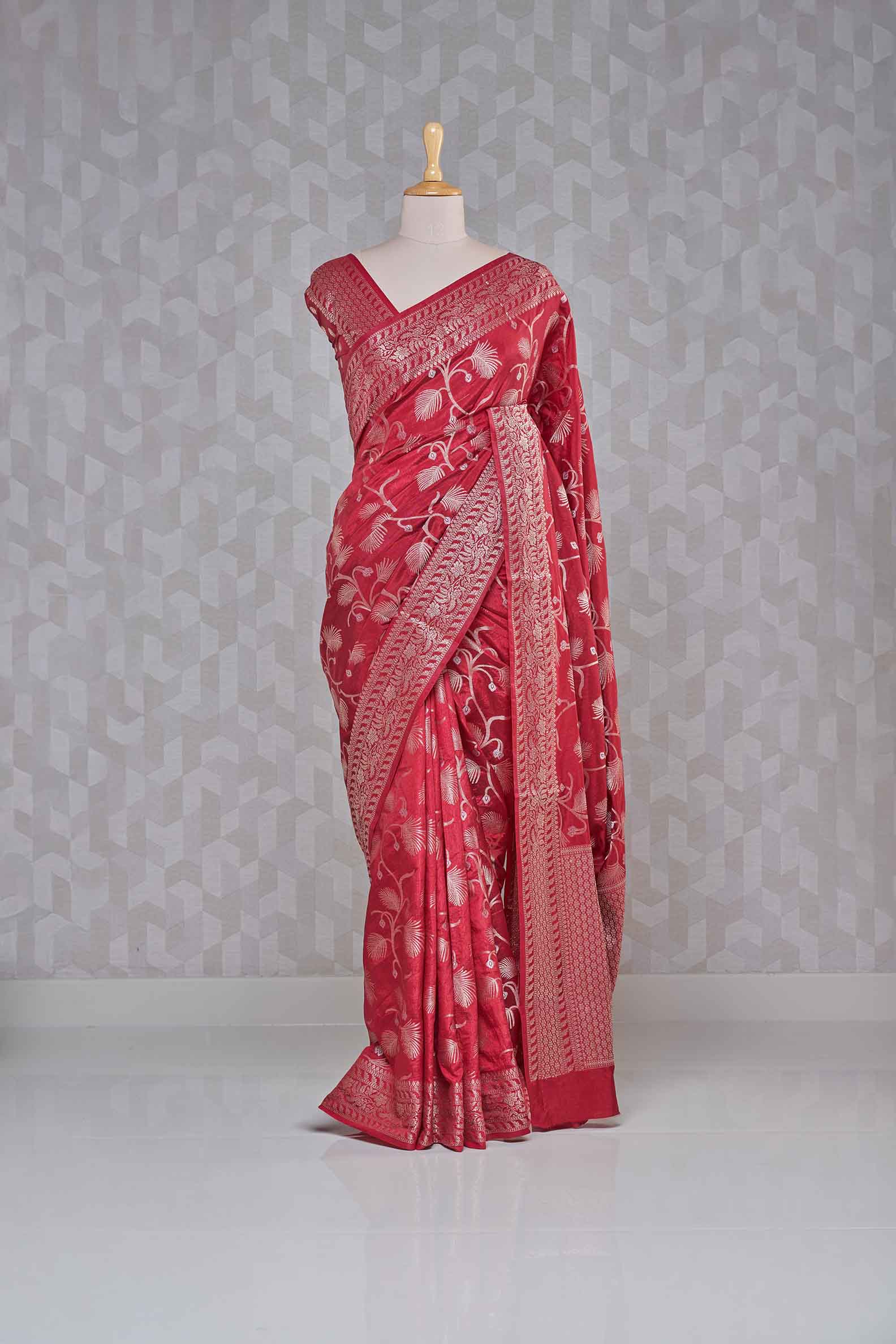 Brick Red Semi Silk Saree