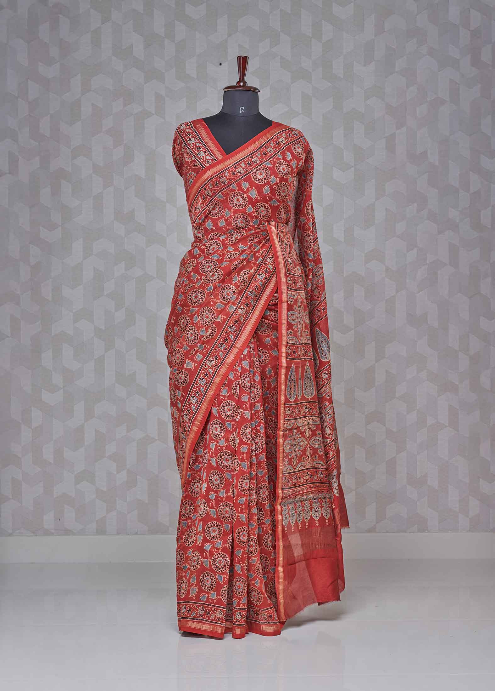 Brick Red Chanderi Saree