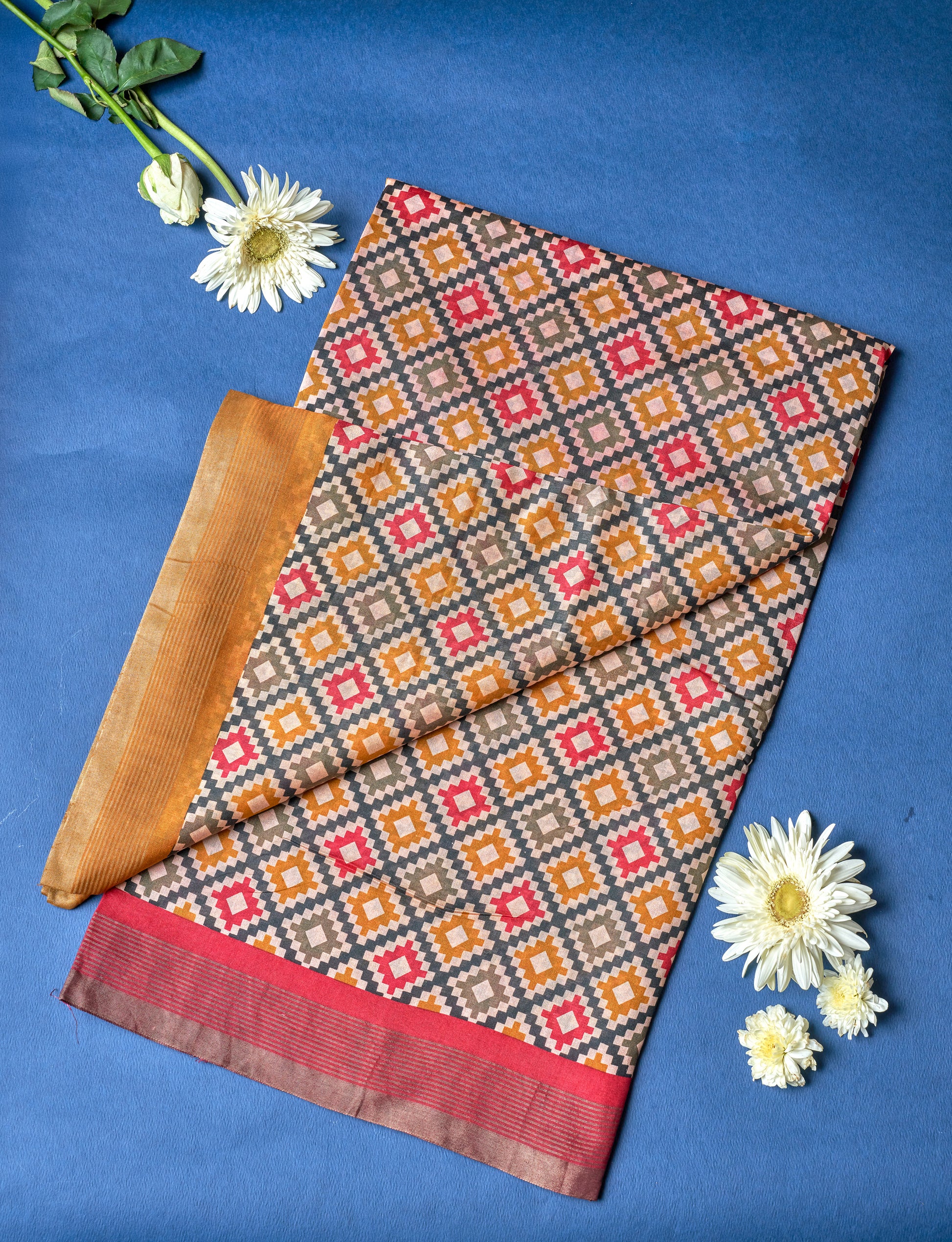 Deep Pink & Amber Yellow Chanderi Saree