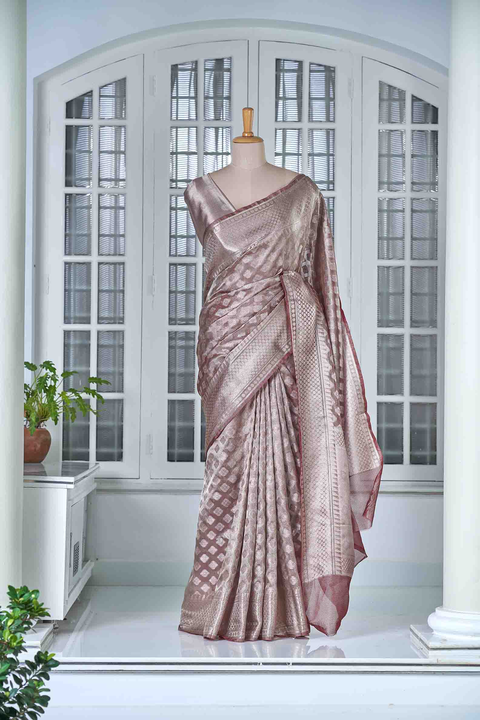 Warm Beige Pink Tissue Saree
