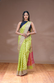 Light Parrot Green Chanderi Saree