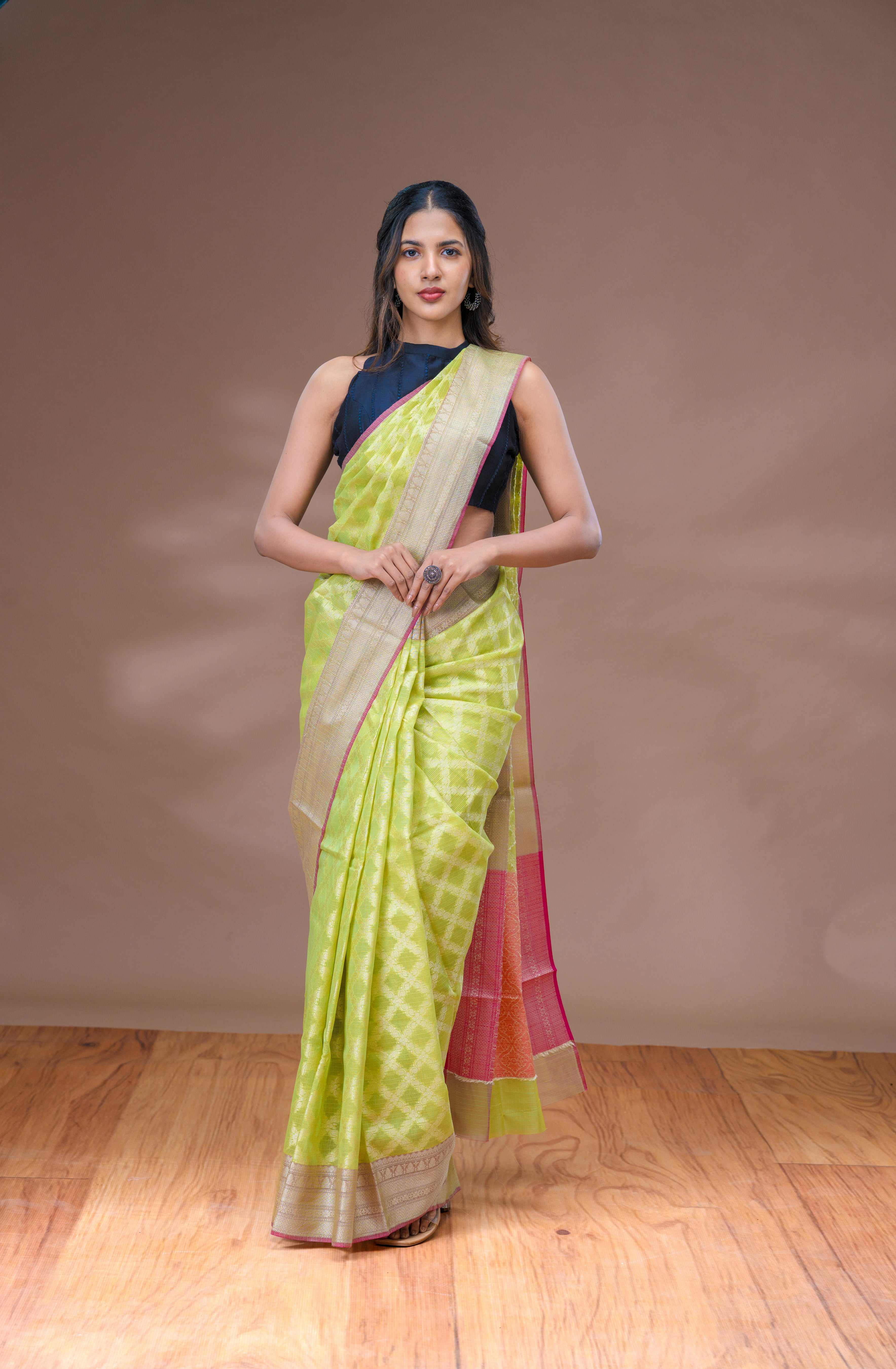 Light Parrot Green Chanderi Saree