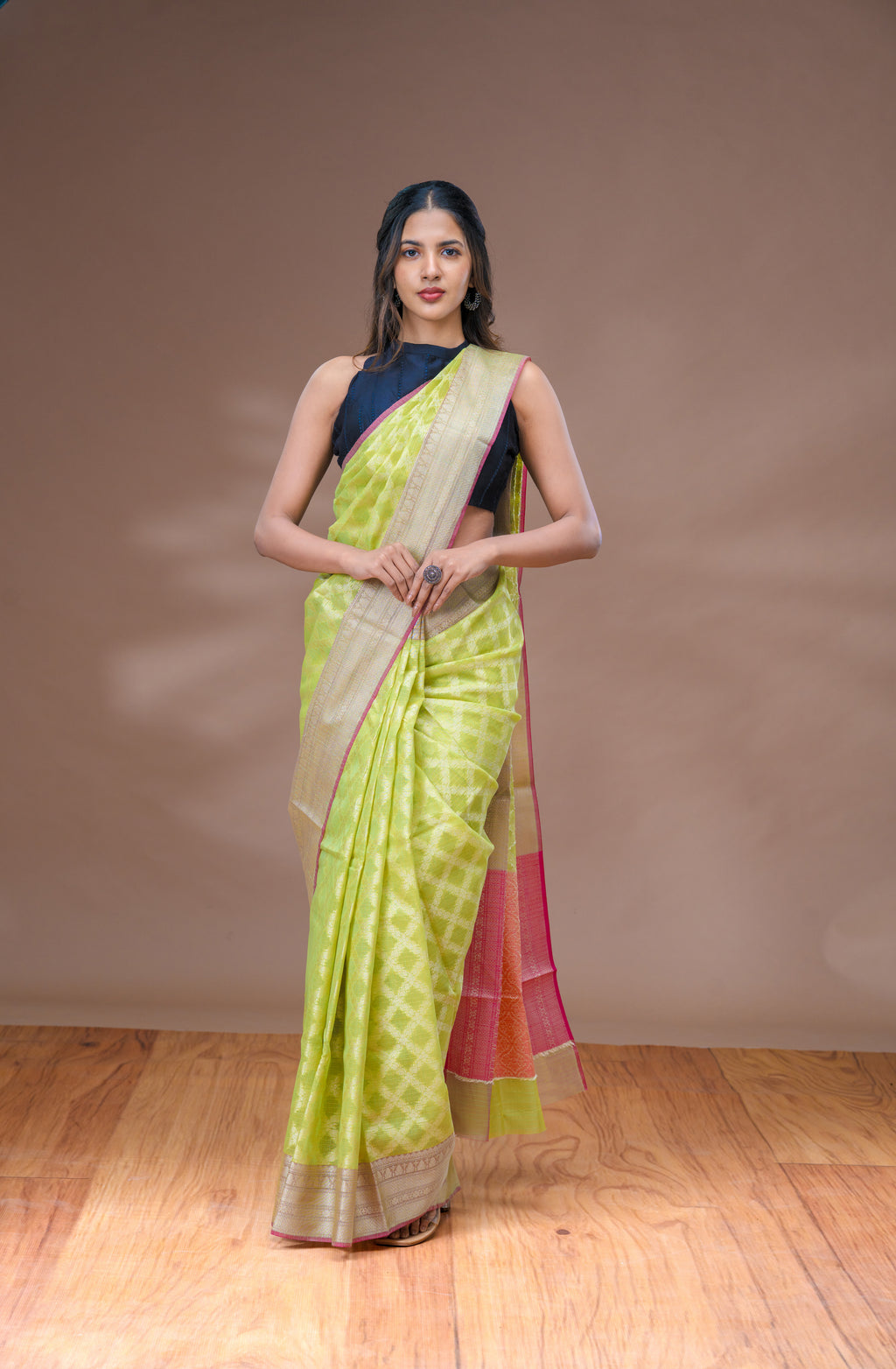 Light Parrot Green Chanderi Saree