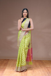 Light Parrot Green Chanderi Saree