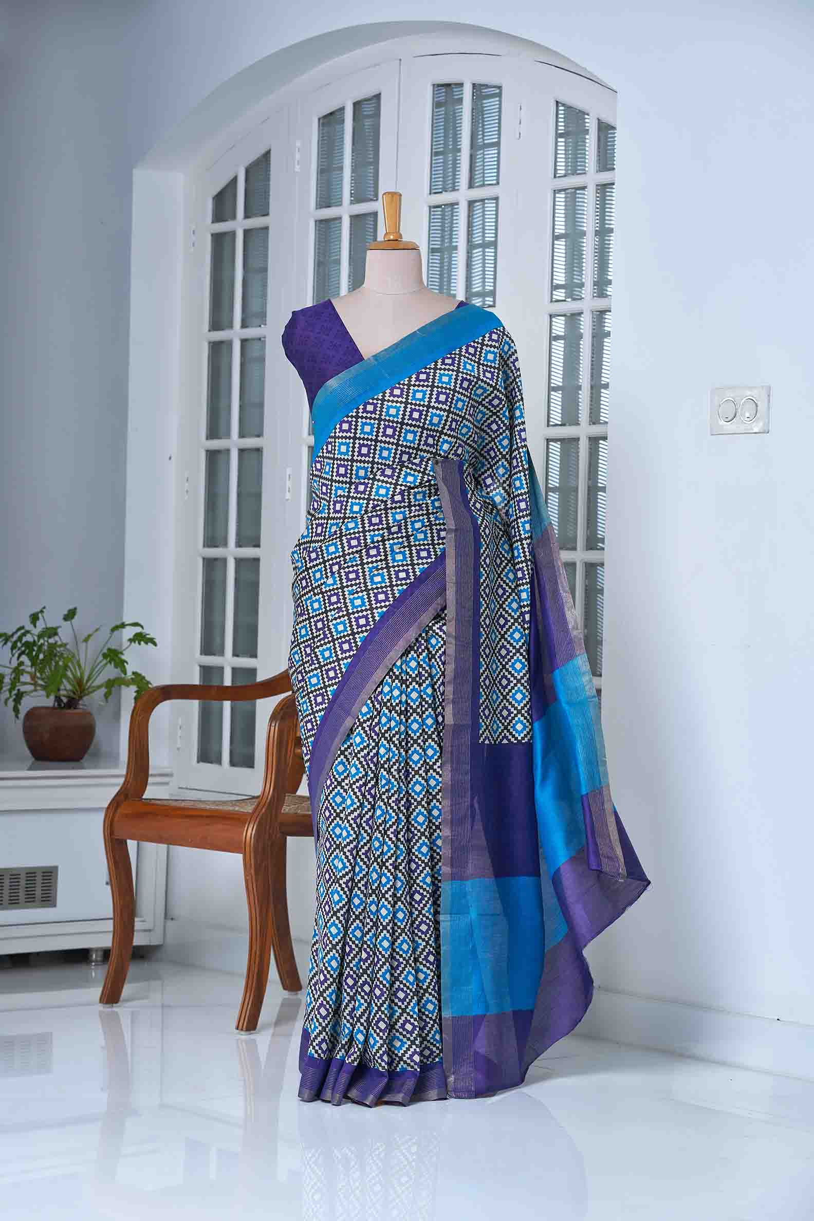 Peacock Blue Chanderi Saree