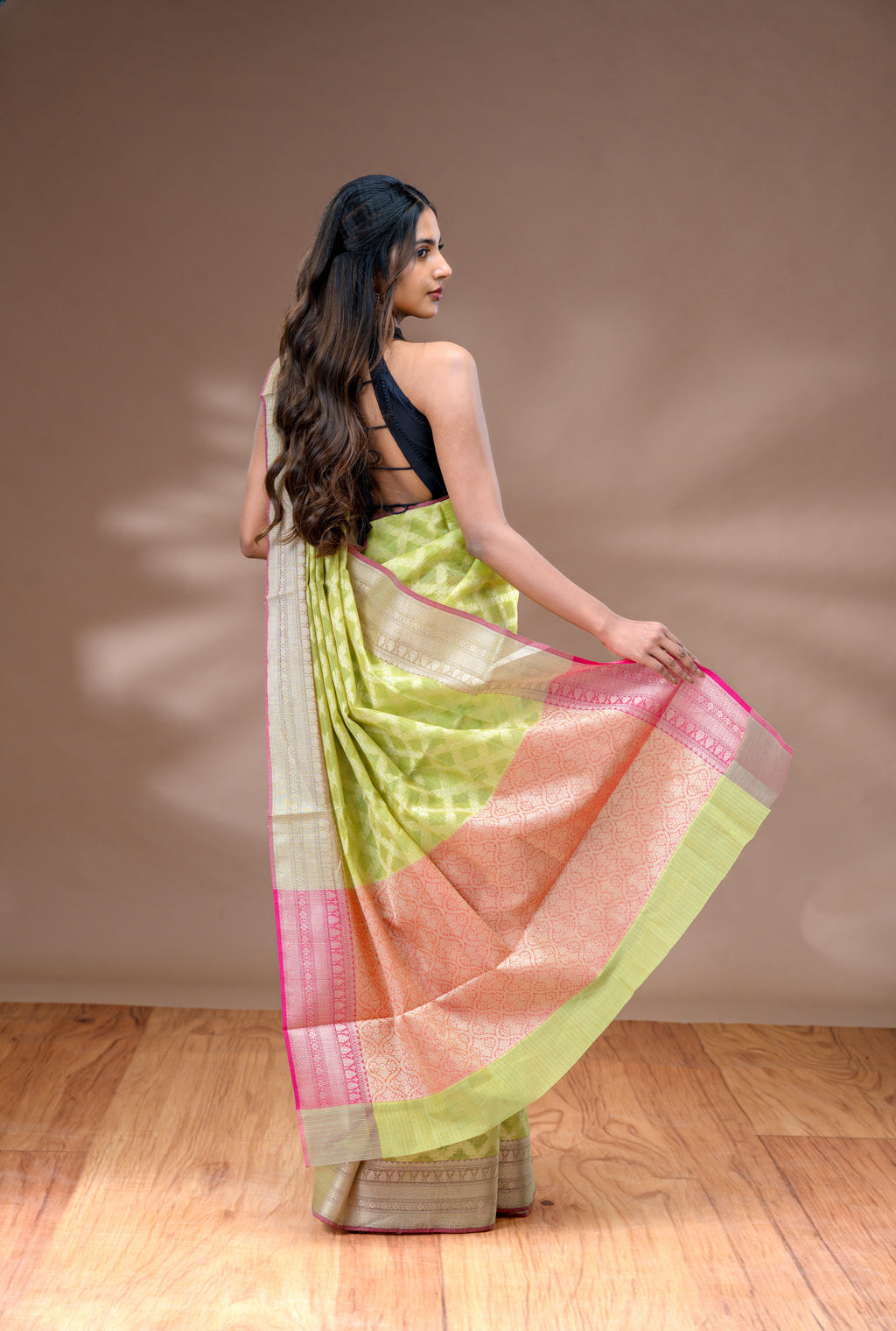 Light Parrot Green Chanderi Saree