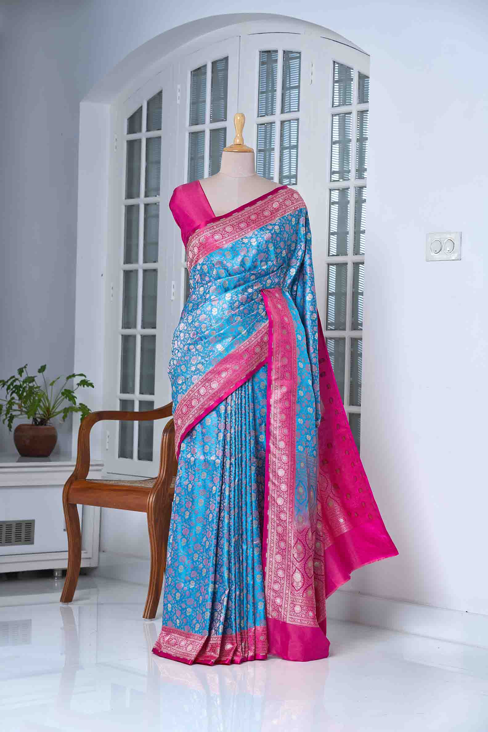 Sky Blue Banarasi Silk Saree