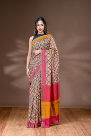 Raspberry Pink & Amber Yellow Chanderi Saree