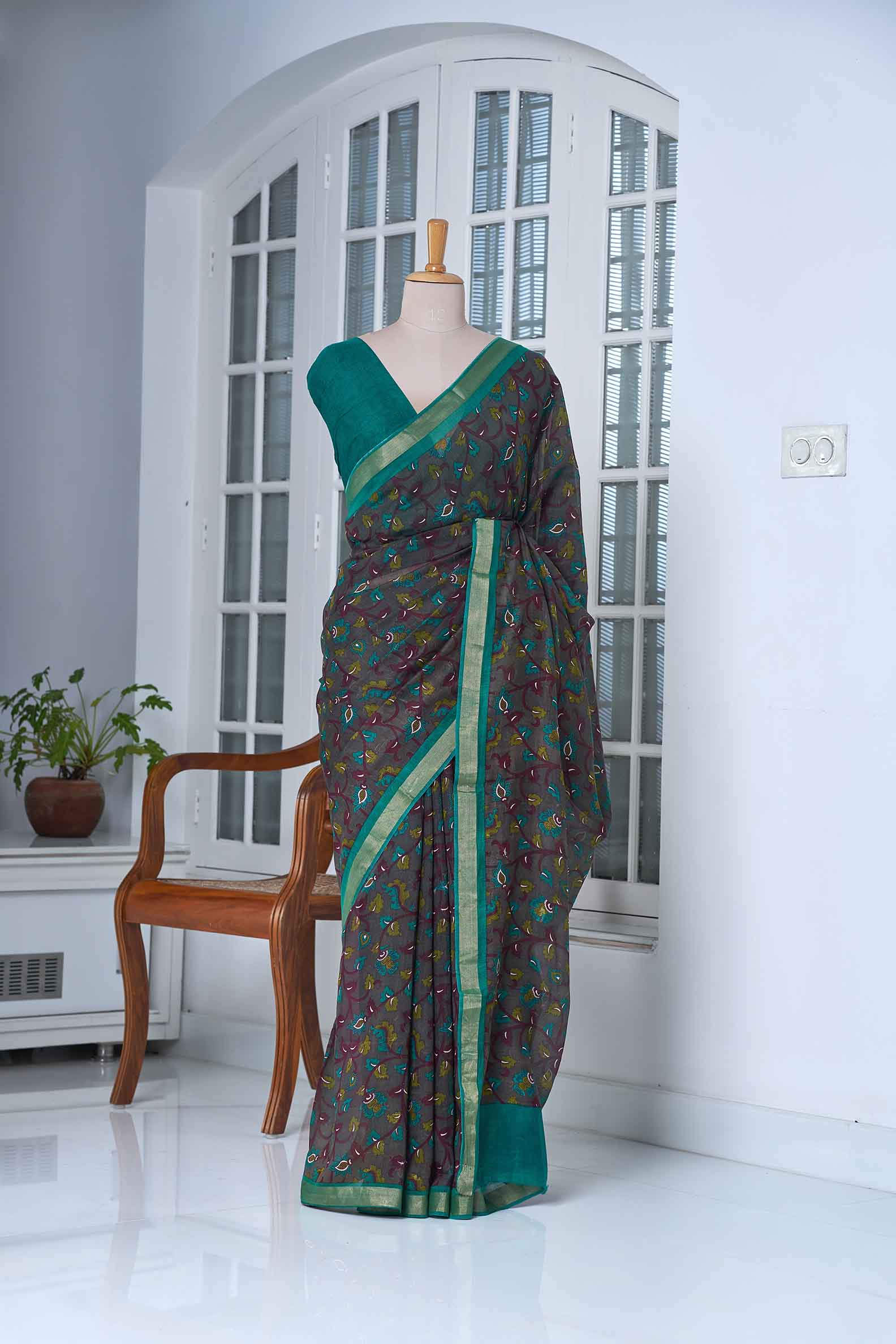 Brick Brown Chanderi Saree