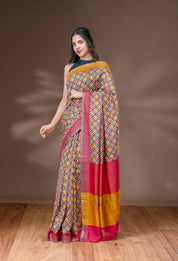 Raspberry Pink & Amber Yellow Chanderi Saree