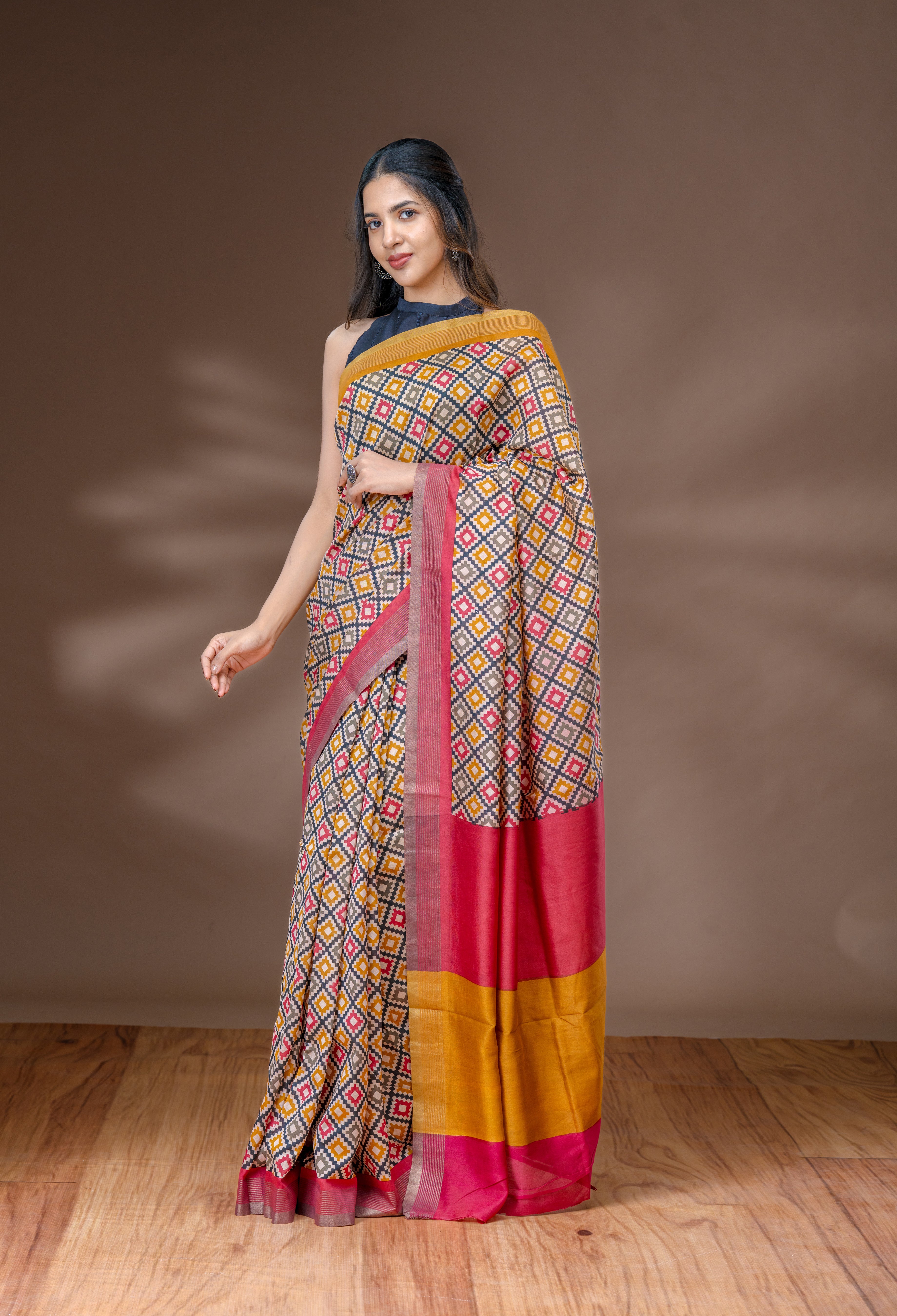 Raspberry Pink & Amber Yellow Chanderi Saree