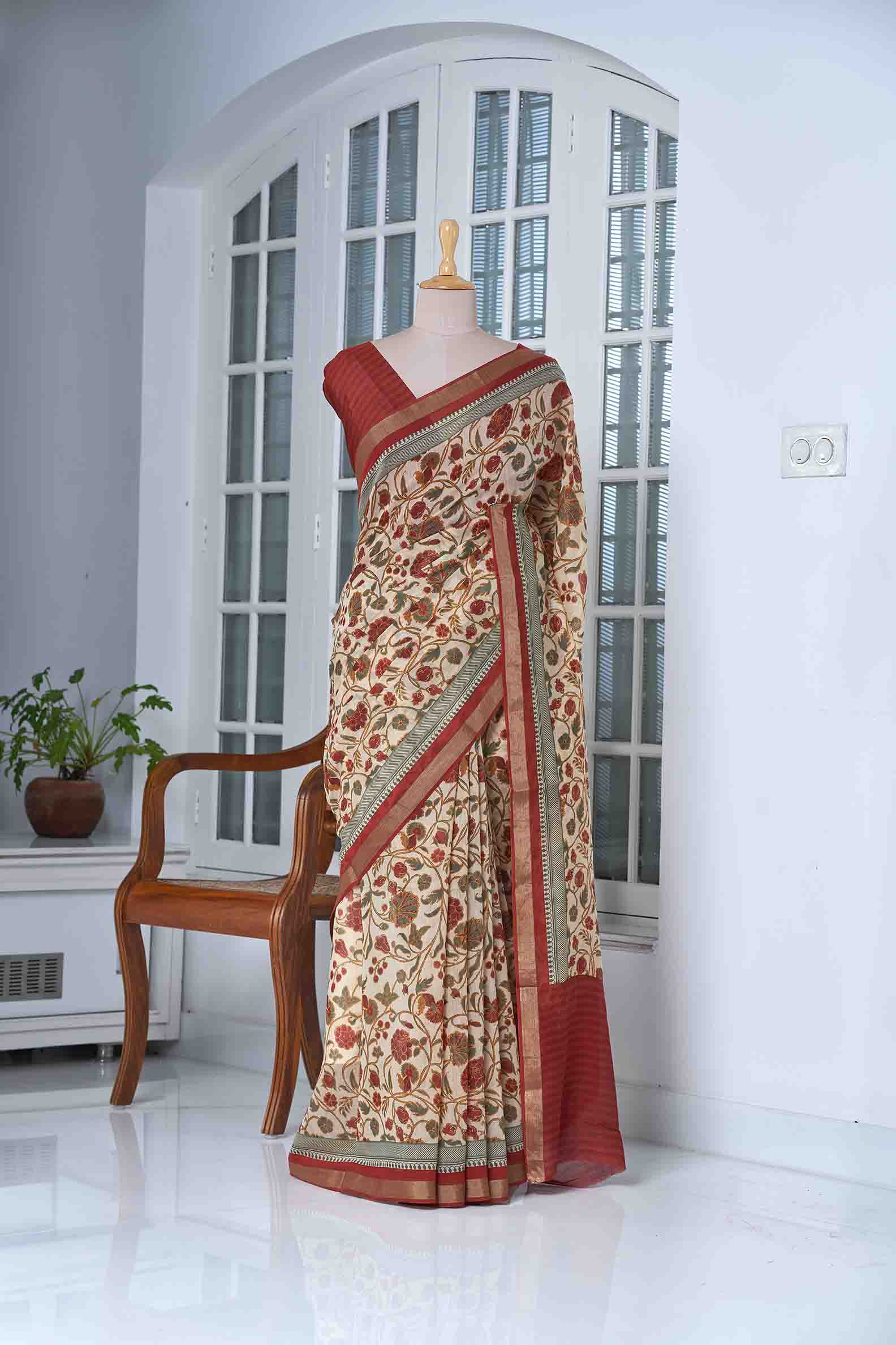 Peach Rose Chanderi Saree