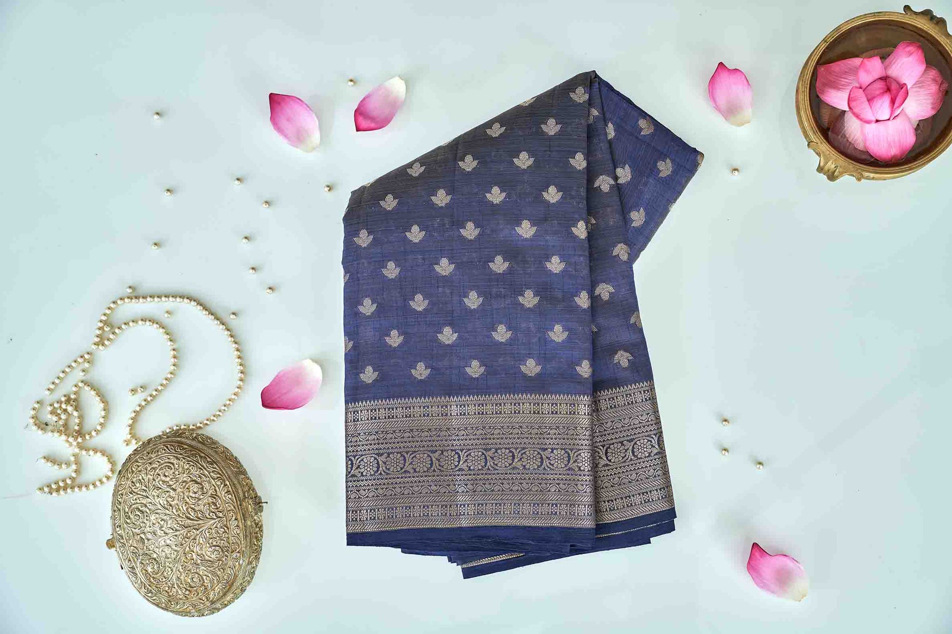 Navy Blue Cotton Saree