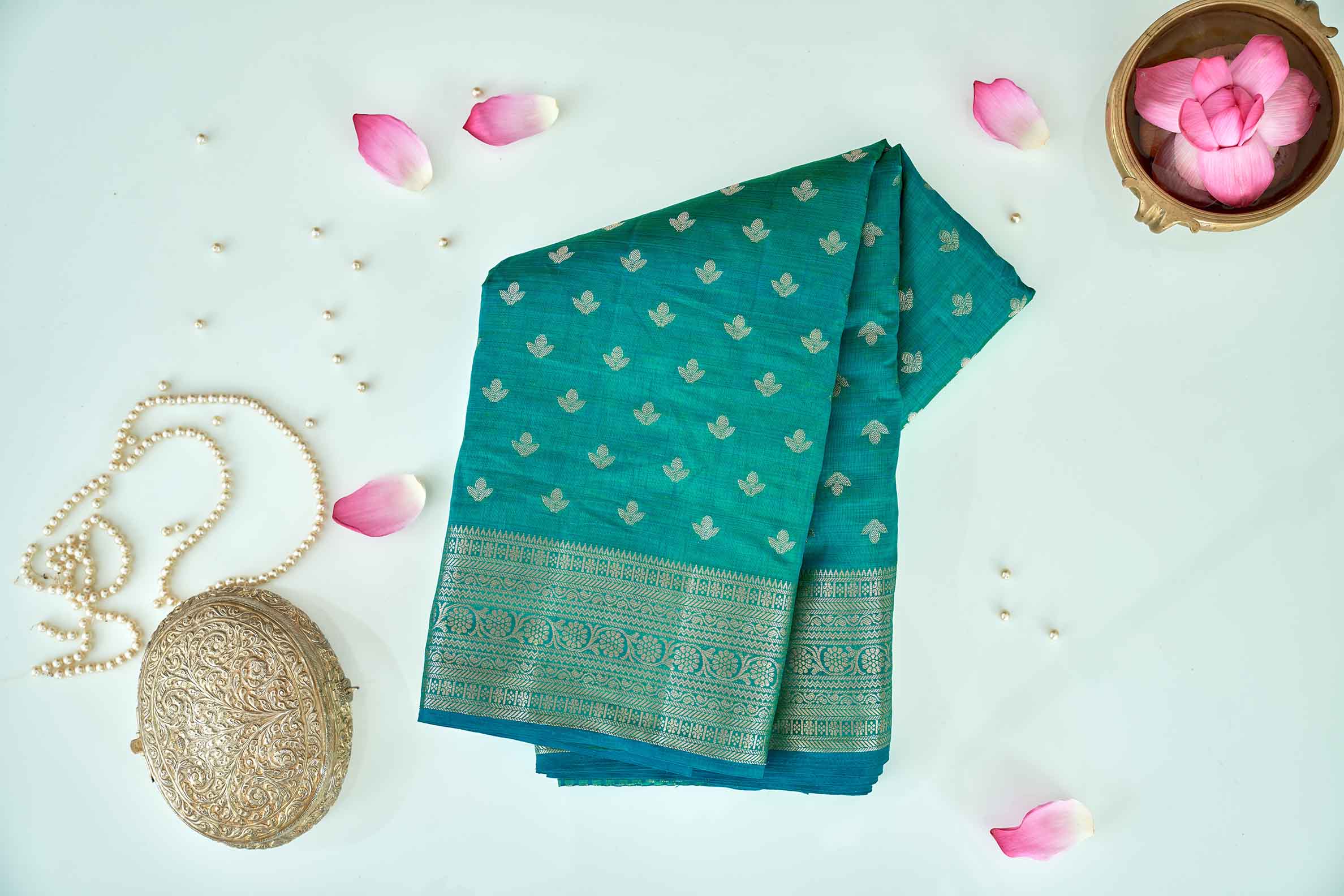 Peacock Blue Cotton Saree